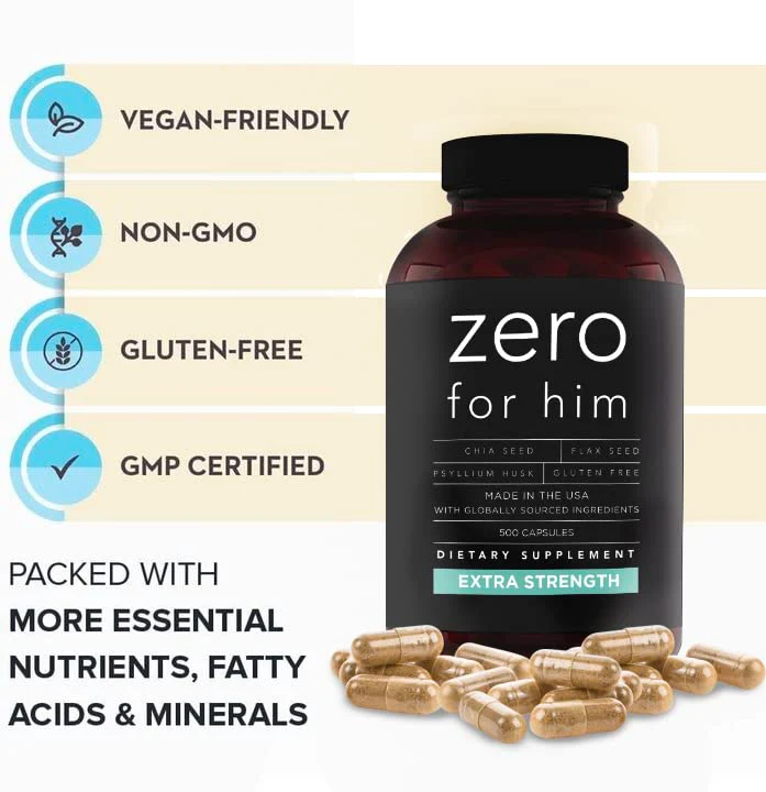 California Basics Fiber Supplements for Men (500 Count) - Daily Dietary Chia Flaxseed Psyllium Husk Vegan Capsules - High Fiber Supplement Pills Zero for Him Extra Strength Pills - Image 4