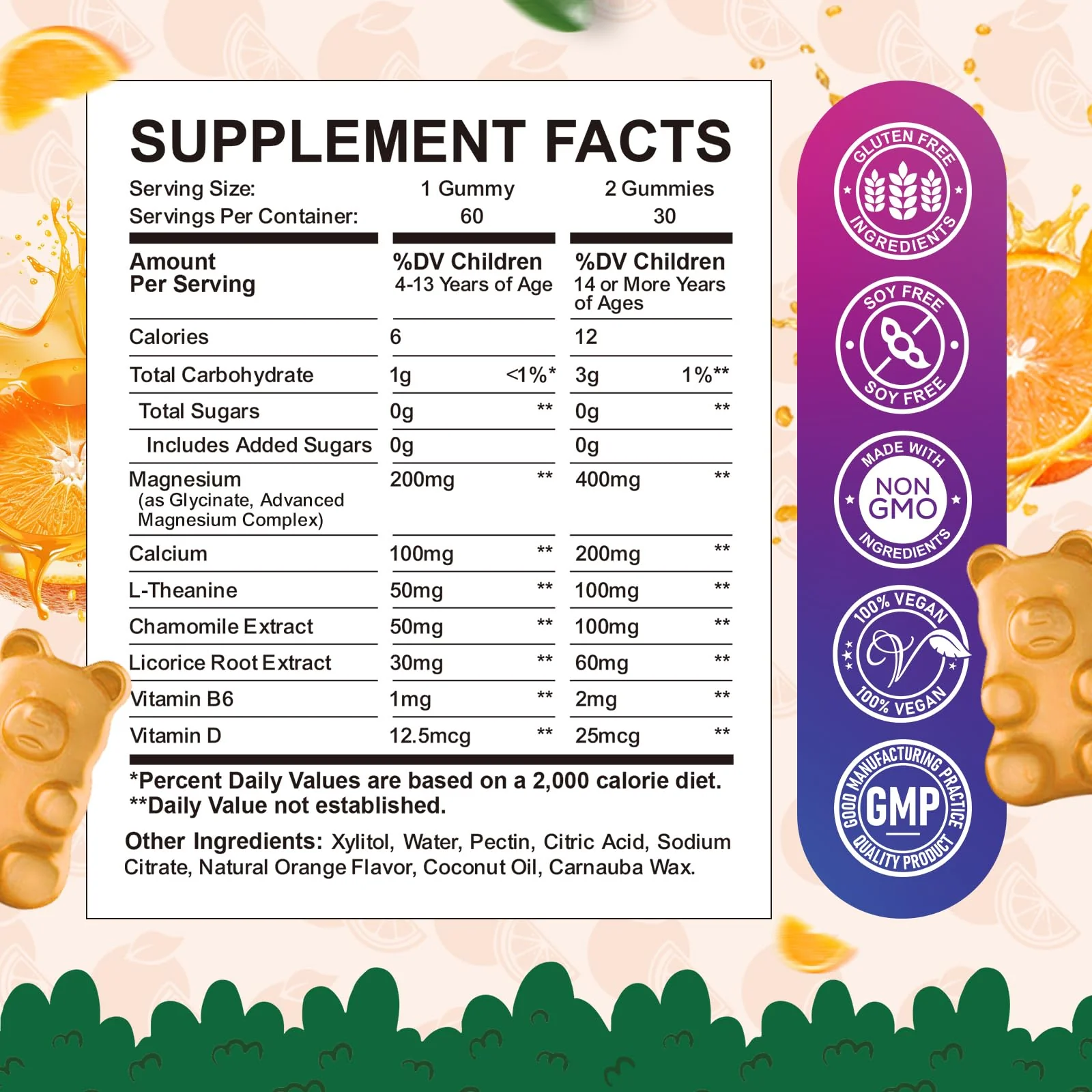 Calm Magnesium Gummies for Kids - Magnesium Glycinate Supplement for Sleep, Brain, Immune & Bone Health - Great Tasting Magnesium Gummies for Kids & Adults - Vegan Sugar Free Orange 60ct - Image 2