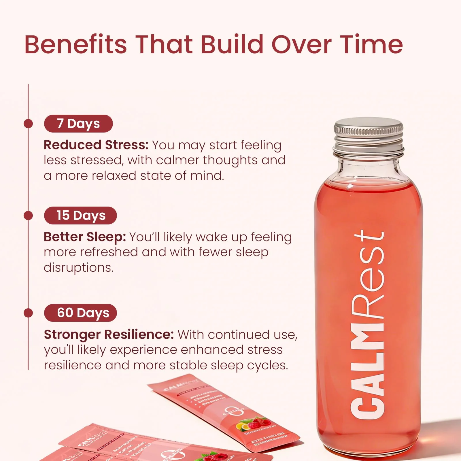 CalmRest Calm Magnesium Powder Calming Drink Mix Cortisol Supplement for Women with Ashwagandha, Saffron, L Theanine, Vitamin D3-Stress Relief & Relaxation Support, No Sugar, 30Ct, Raspberry Lemonade - Image 5