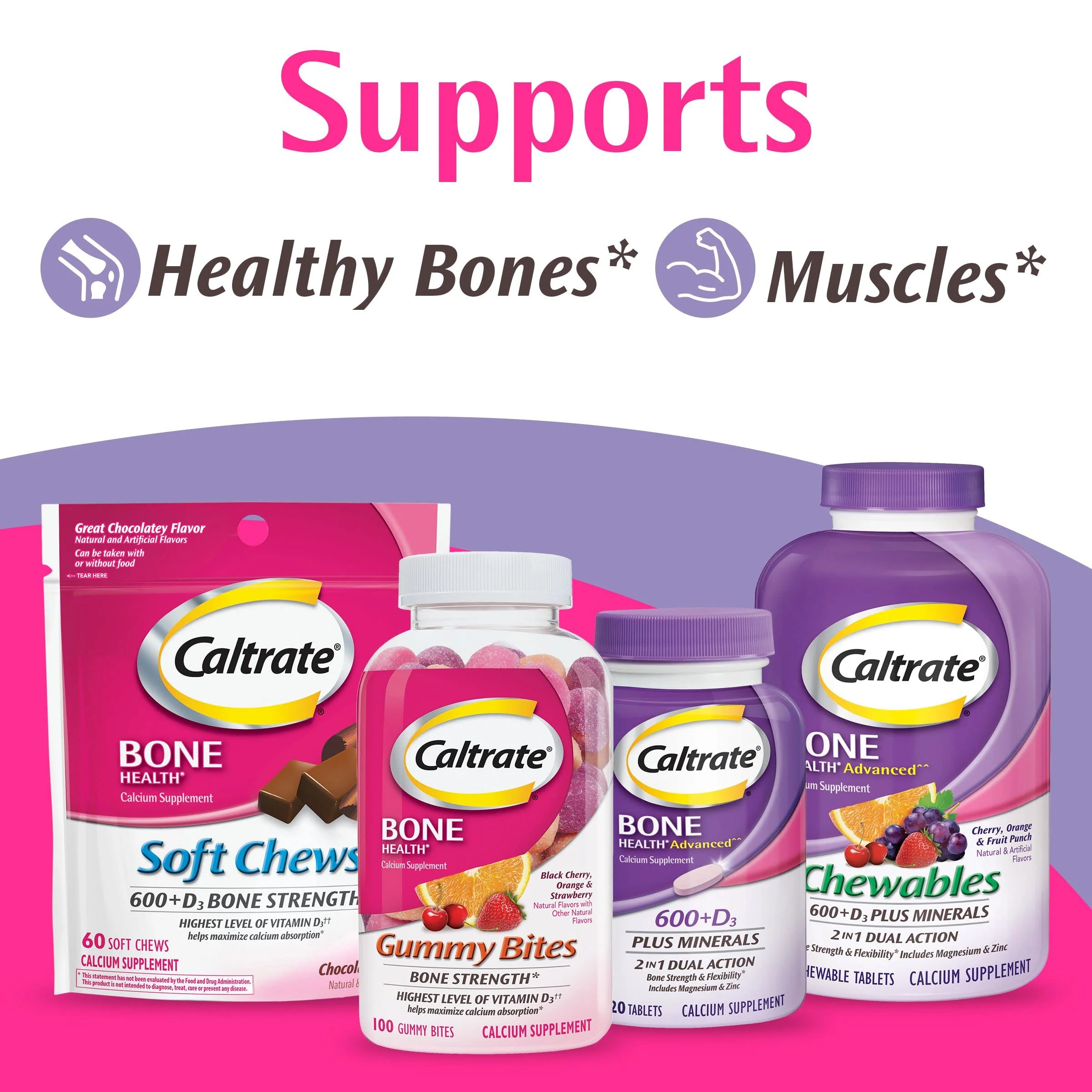 Caltrate Chewables 600 Plus D3 Plus Minerals Calcium Vitamin D Supplement, Cherry, Orange and Fruit Punch - 60 Count (Pack of 2) - Image 3