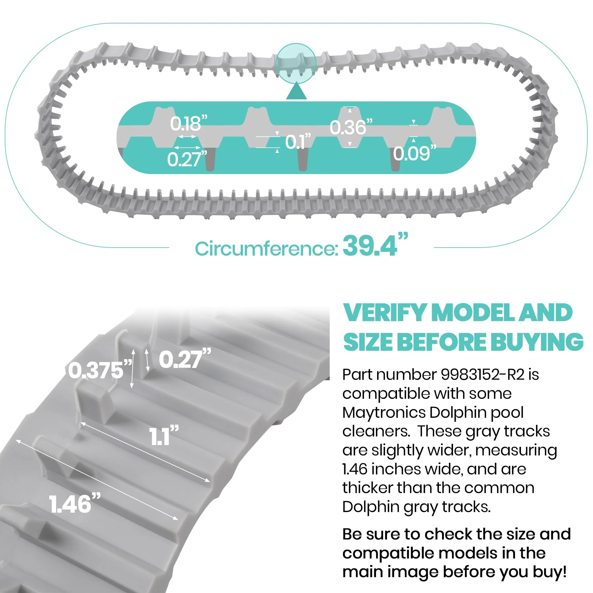 Calvana (2 Pack) Replacement Gray Tracks for Maytronics Dolphin Robotic Pool Cleaners with Part Number 9983152-R2 Dolphin Parts - Image 6
