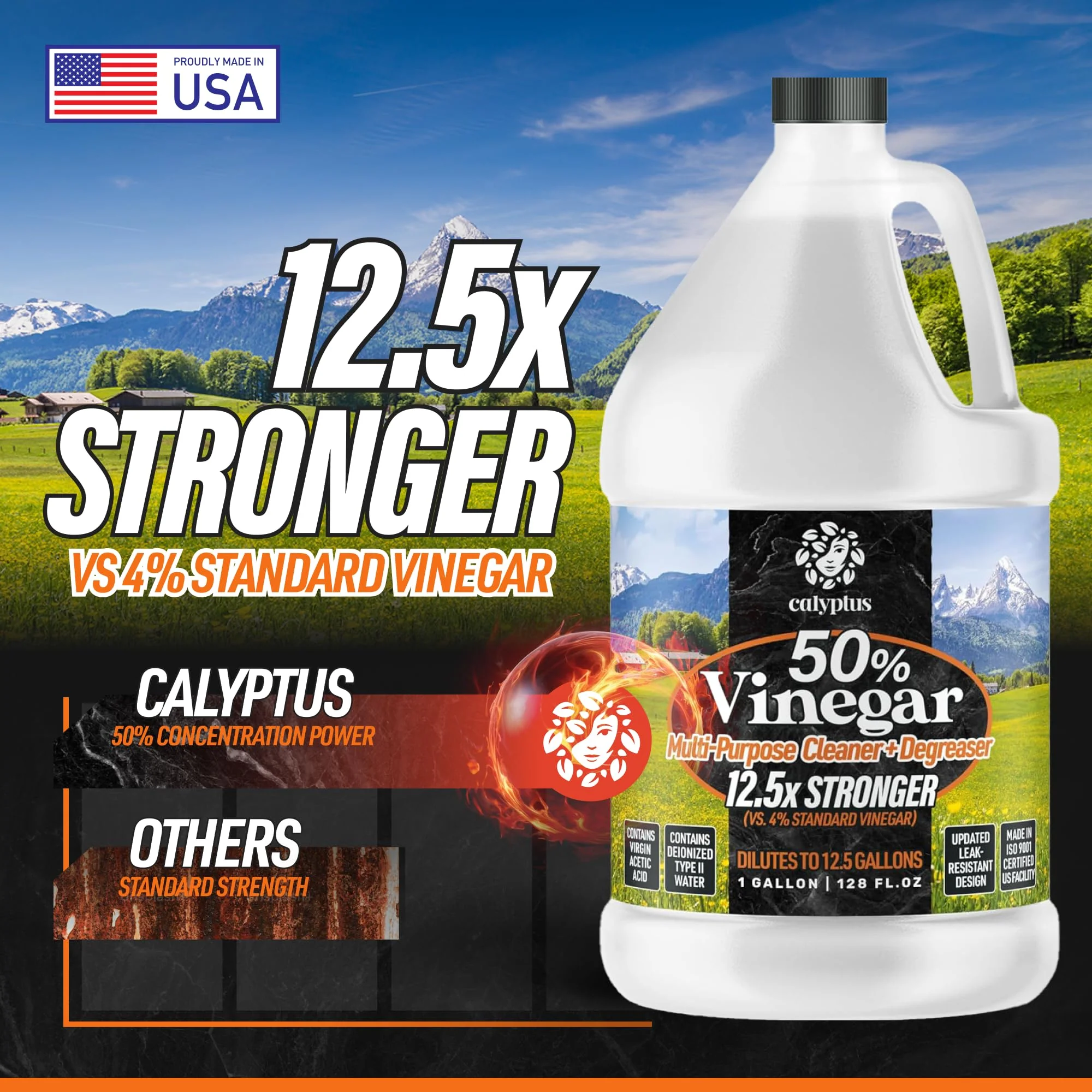 Calyptus 50% Pure Concentrated Vinegar | Maximum-Performance (12.5X) Power | Technical Grade | Dilutes Easily to 5% Acidity (1.5 Cups per Gallon) | Home and Outdoor Cleaning Concentrate | 1 Gallon - Image 6