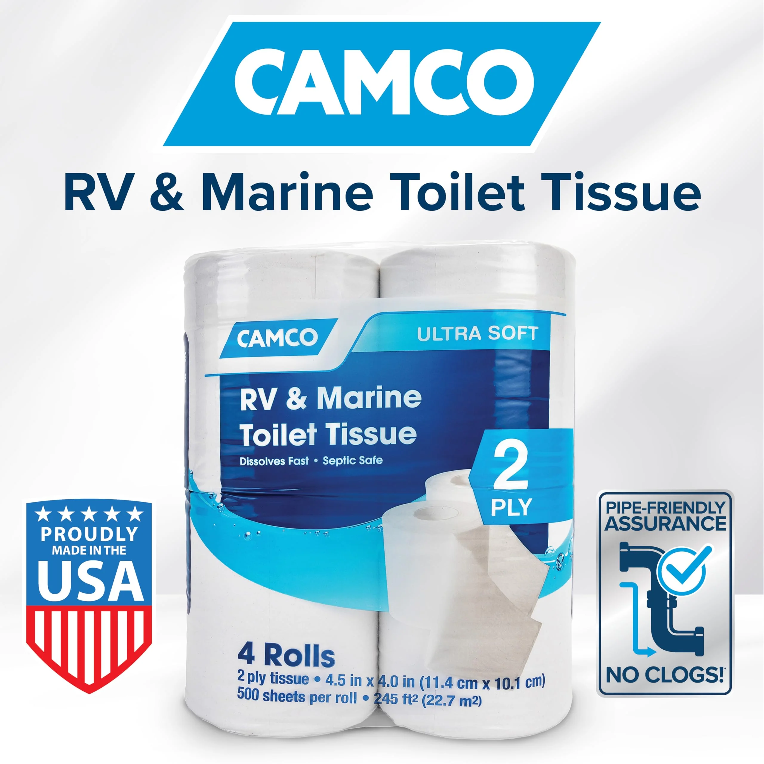 Camco Camper & RV Toilet Paper - 16-Rolls - 2-Ply Quick Dissolve RV Septic Safe Bath Tissue - Dye & Fragrance Free - 500 Sheets Per Roll (40282) - Image 7