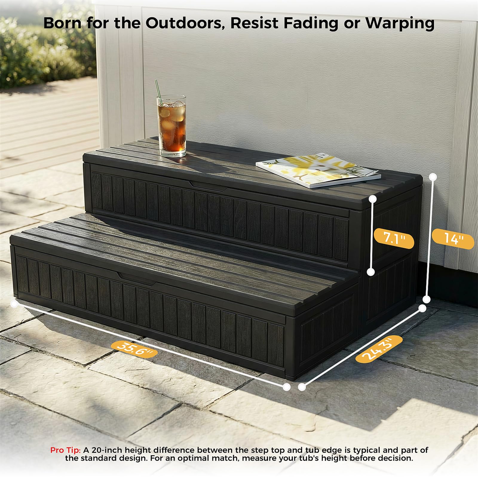 CAMMOO Hot Tub Steps - Double-Decker Large Storage & Snap-Together Assembly, Fully Sealed Spa Steps with Non-Slip Wider Step, Hot Tub Stairs, Outdoor/Indoor, Black - Image 3
