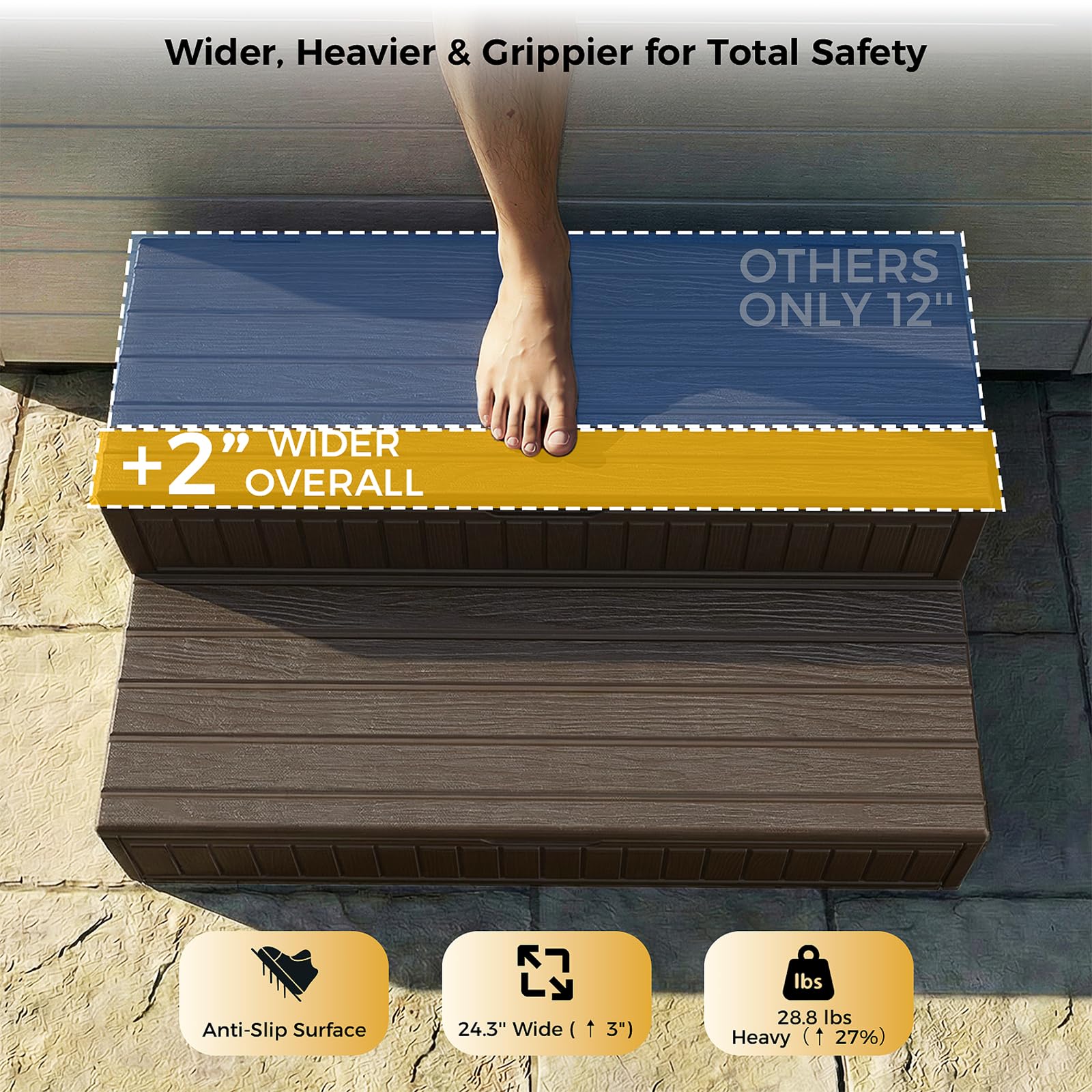 CAMMOO Hot Tub Steps - Double-Decker Large Storage & Snap-Together Assembly, Fully Sealed Spa Steps with Non-Slip Wider Step, Hot Tub Stairs, Outdoor/Indoor, Brown - Image 4