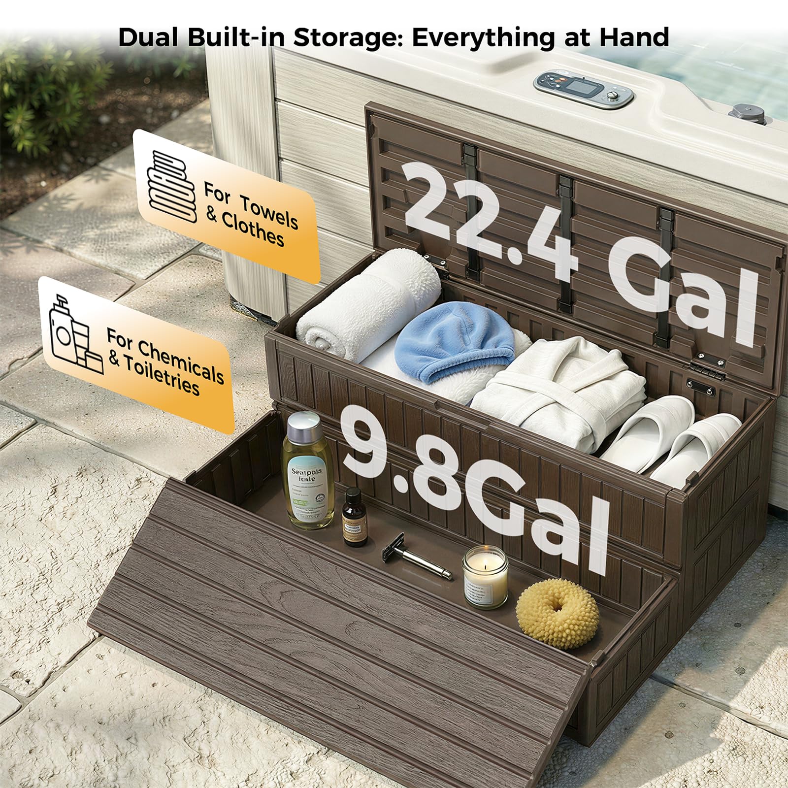 CAMMOO Hot Tub Steps - Double-Decker Large Storage & Snap-Together Assembly, Fully Sealed Spa Steps with Non-Slip Wider Step, Hot Tub Stairs, Outdoor/Indoor, Brown - Image 6