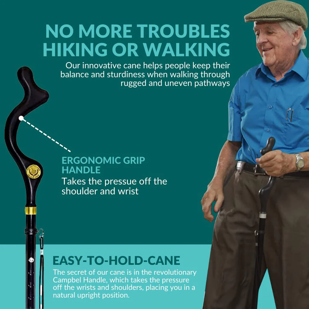 Campbell Posture Cane | Walking Cane for Men, Women | Mobility Device, Portable, Lightweight, Adjustable, Self-Standing, Folding, Collapsible Hand Walking Stick, 10 Height Adjustment, 360 Traction Tip - Image 6