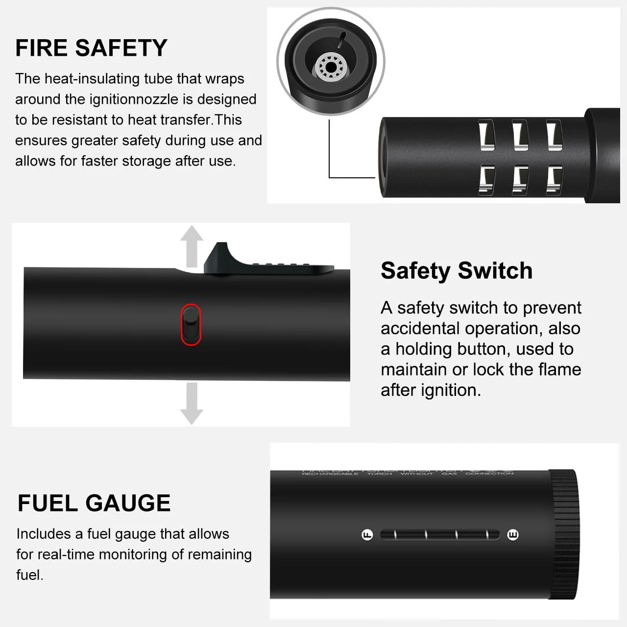 Camping Lighter, Torch Lighter, Windproof Jet Flame Butane Refillable Adjustable Flame with Safety Lock&Fule Guage for Campfires Kitchen Hiking Candles Fireplace BBQ Outdoor Camping Essentials(Black) - Image 8
