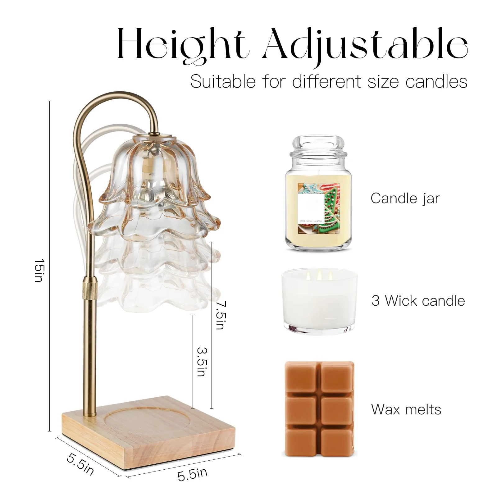 Candeldo Candle Warmer Lamp with Timer: Flower Gold Candle Lamps Height Adjustable Wax Melt House Warming Gifts New Home Decor Mothers Day Birthday Gift for Women Mom - Image 3