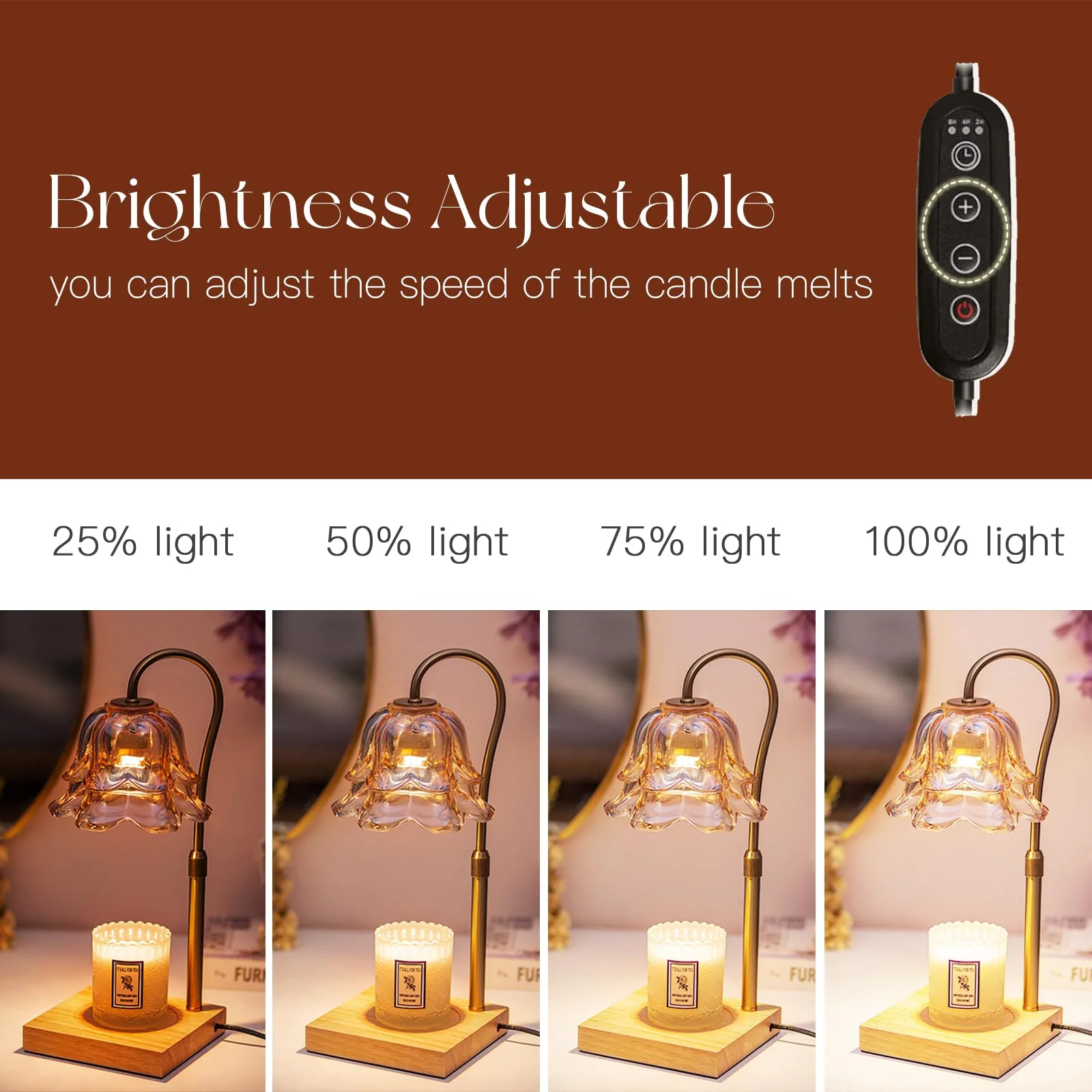 Candeldo Candle Warmer Lamp with Timer: Flower Gold Candle Lamps Height Adjustable Wax Melt House Warming Gifts New Home Decor Mothers Day Birthday Gift for Women Mom - Image 5