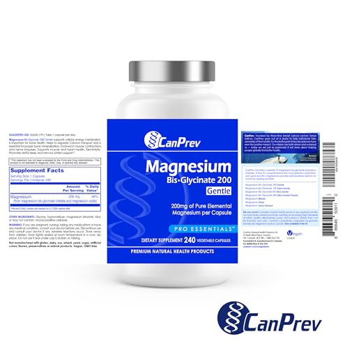 CanPrev Magnesium BisGlycinate Gentle 200mg, 240 v-Caps 240-Day Supply - Pure Elemental Magnesium Supplement, Supports Bone and Muscle Function, Gentle on Stomach, Perfect for Daily Magnesium Needs - Image 2