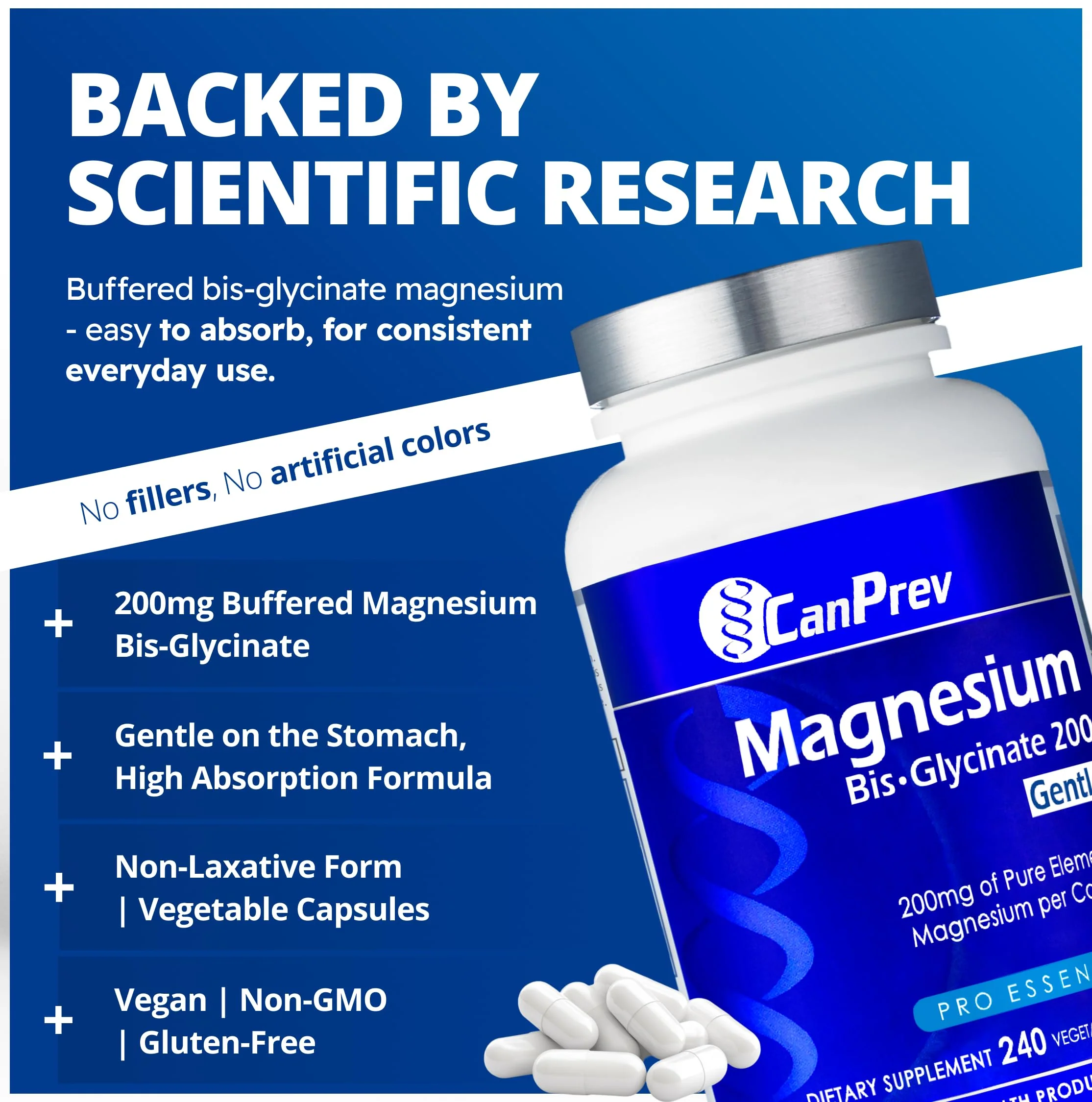 CanPrev Magnesium BisGlycinate Gentle 200mg, 240 v-Caps 240-Day Supply - Pure Elemental Magnesium Supplement, Supports Bone and Muscle Function, Gentle on Stomach, Perfect for Daily Magnesium Needs - Image 9