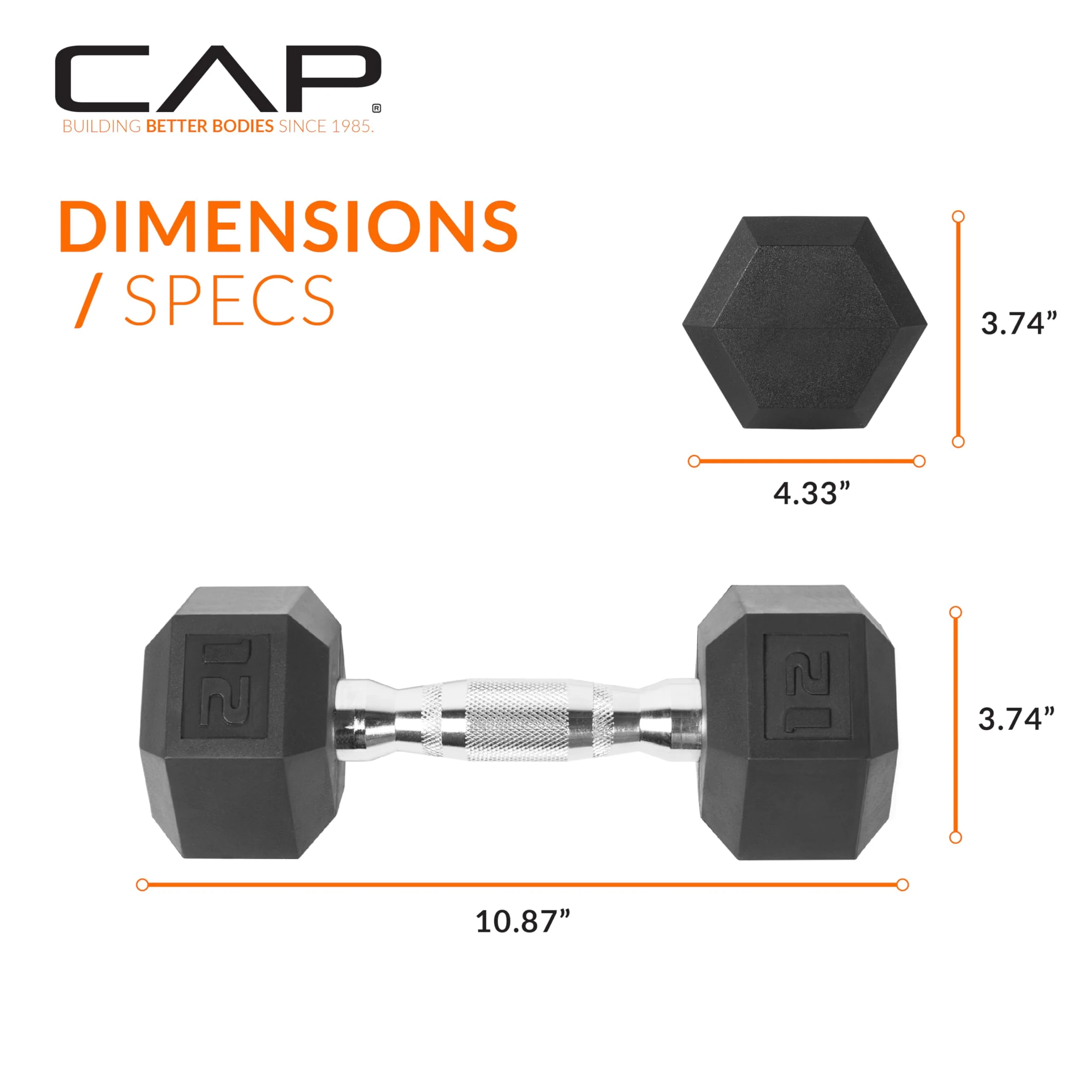 CAP Barbell 12 LB Rubber Coated Hex Dumbbell Hand Weight - Pair | Chrome Handle - Image 4