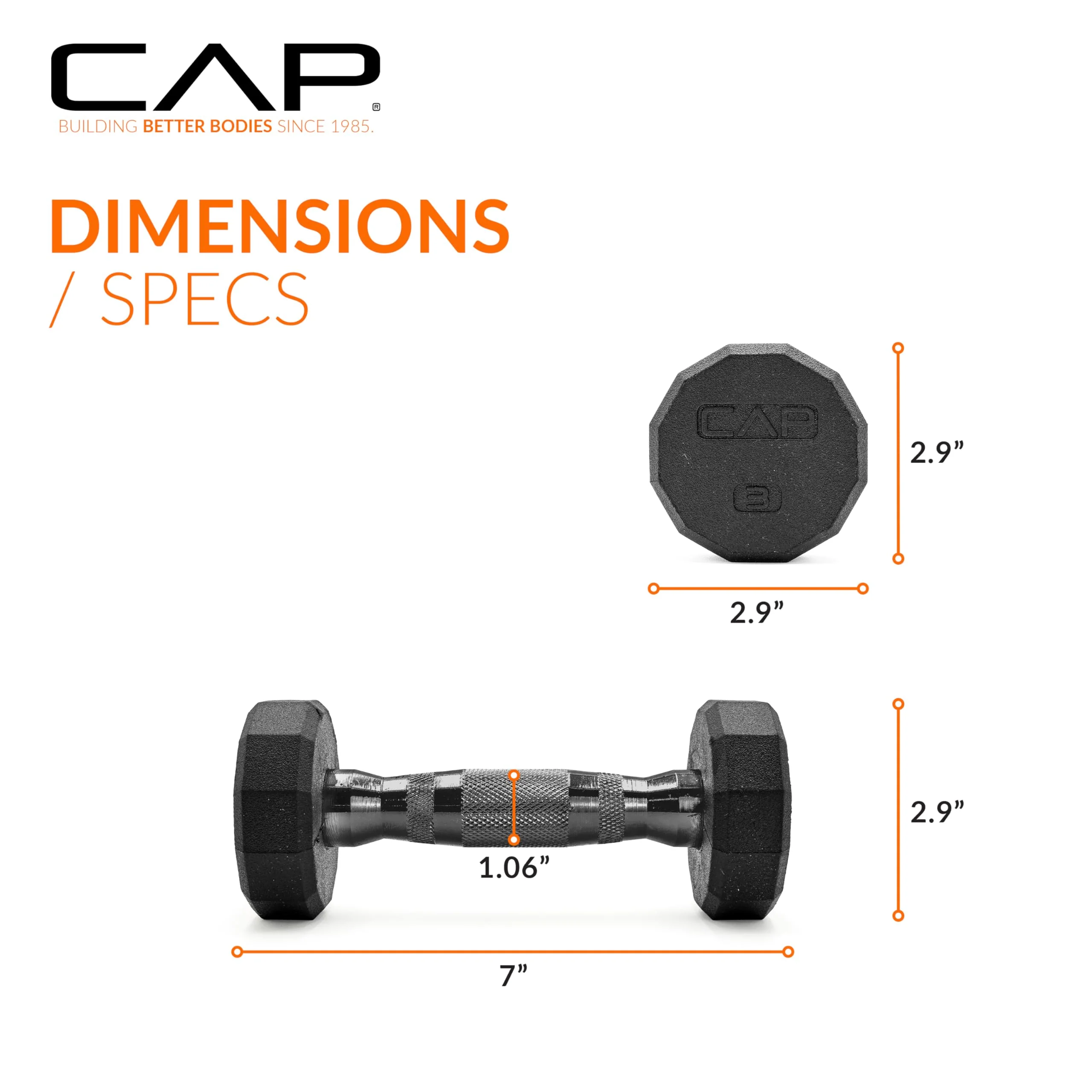 CAP Barbell 12-Sided Coated Dumbbell with Black Handle, Pair, 3 LB - Image 5
