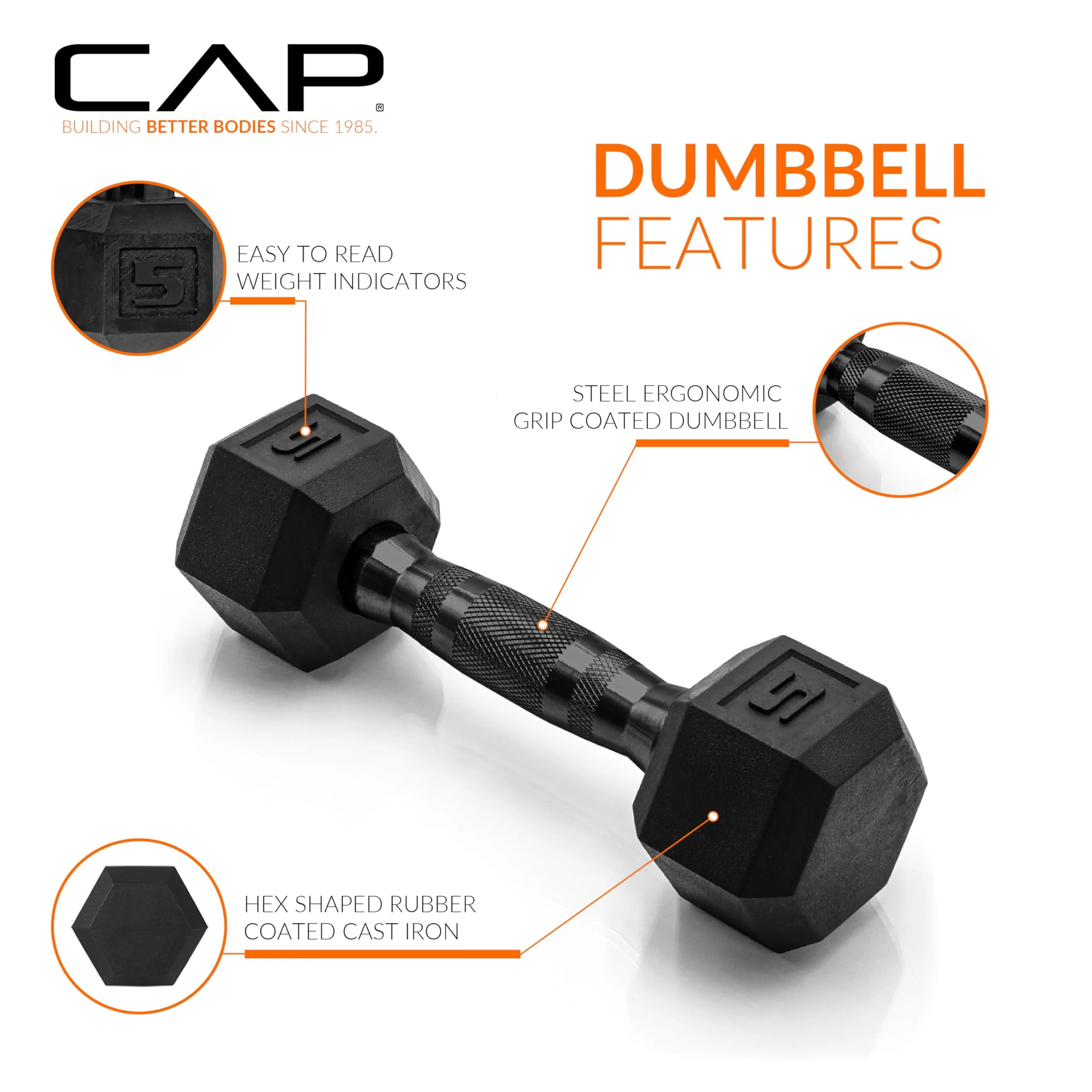 CAP Barbell 5 LB Coated Hex Dumbbell Pair with Black Handle - Image 6