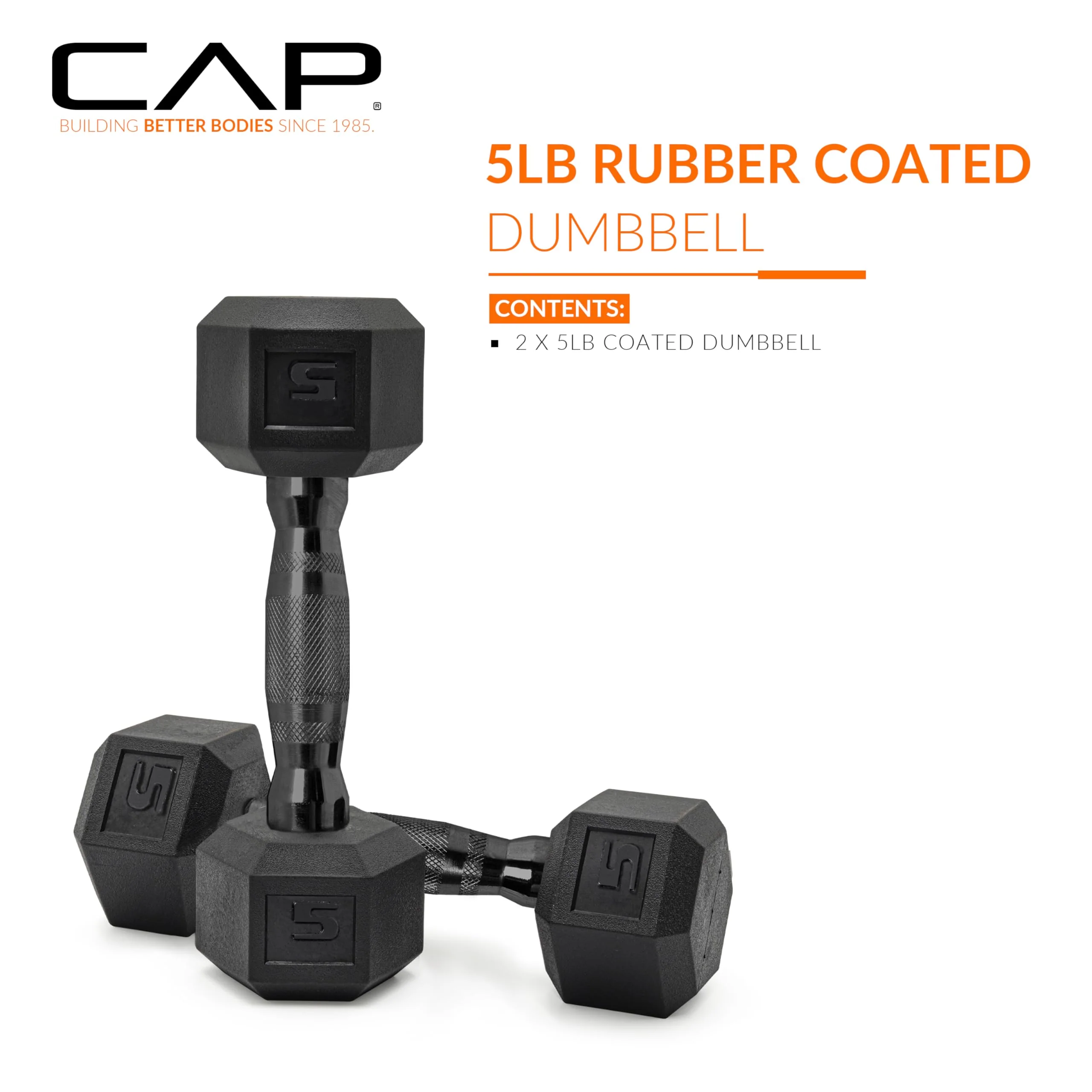 CAP Barbell 5 LB Coated Hex Dumbbell Pair with Black Handle - Image 7