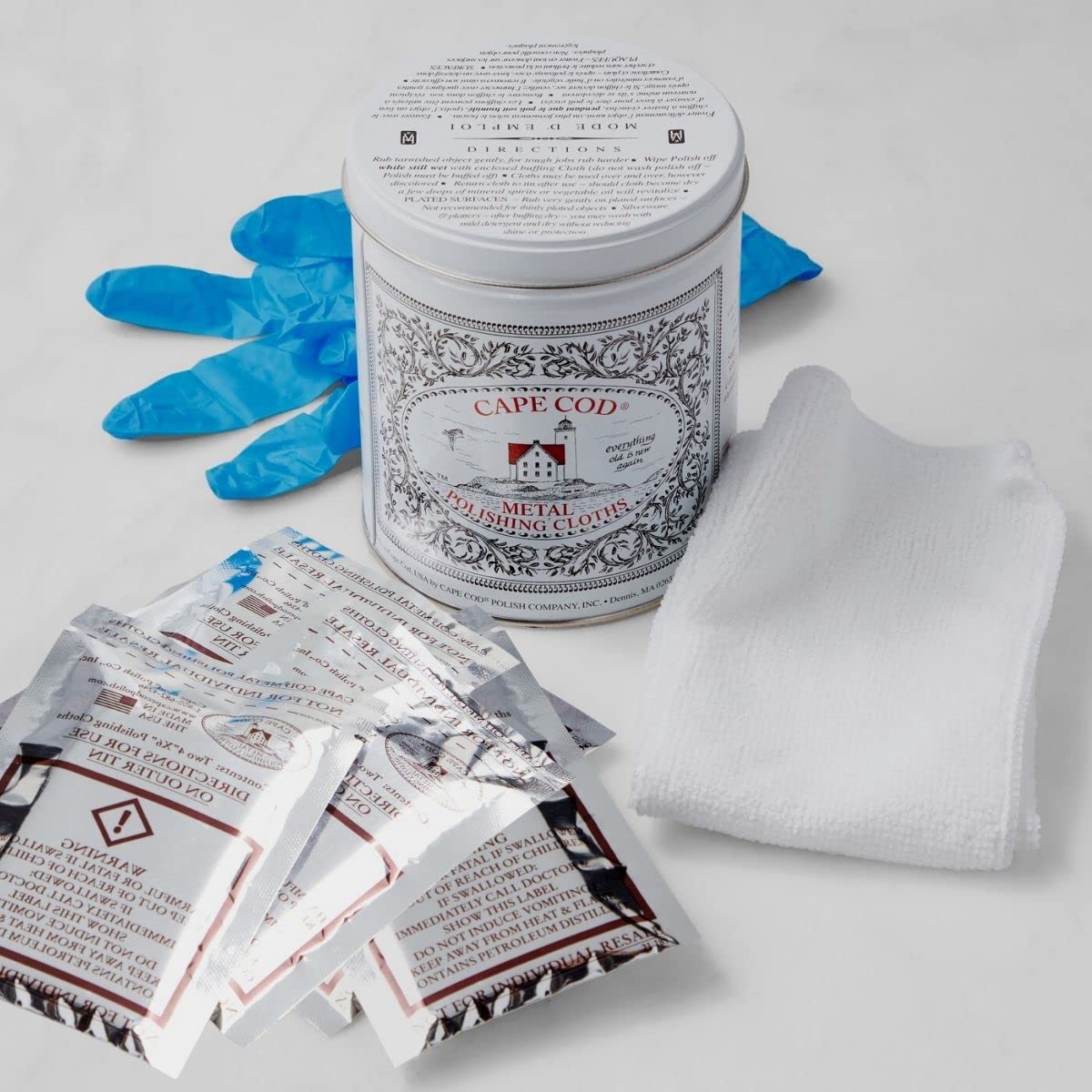 Cape Cod Polishing Metal Tin Bundle for Fine Metals | (12) 4X6 Polishing Cloths | (1) 12x12 Buffing Cloth | (1) Pair of Nitrile Gloves - Image 8