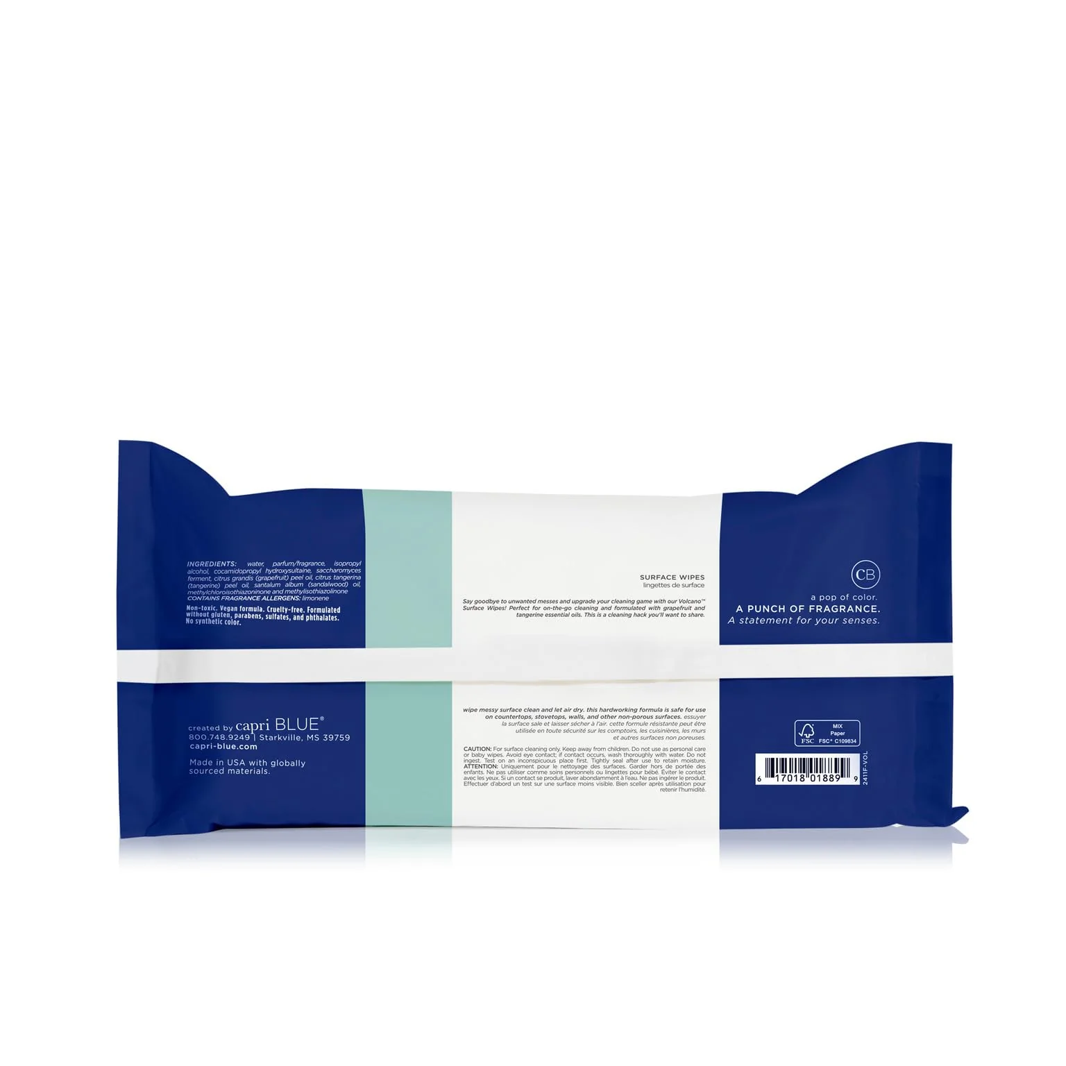 Capri Blue Volcano Multi Surface Wipes - Multi-Purpose Cleaning Wipes with Grapefruit & Tangerine Essential Oils - Safe for Countertops, Walls, and More - Non-toxic, Vegan & Cruelty Free (48 count) - Image 2
