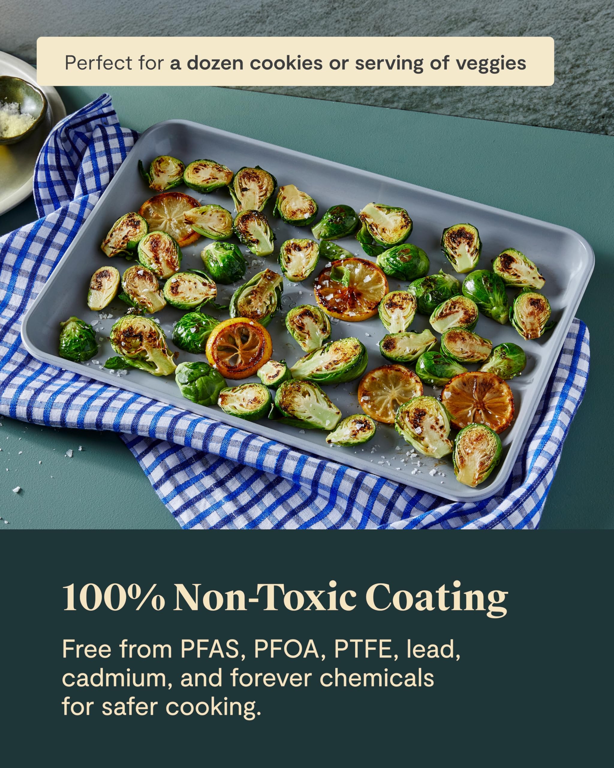 Caraway Non-Stick Ceramic Medium Baking Sheet - Naturally Slick Ceramic Coating - Non-Toxic, PTFE & PFOA Free - Perfect for Baking, Roasting, and More - Medium (15" x 10") - White - Image 6