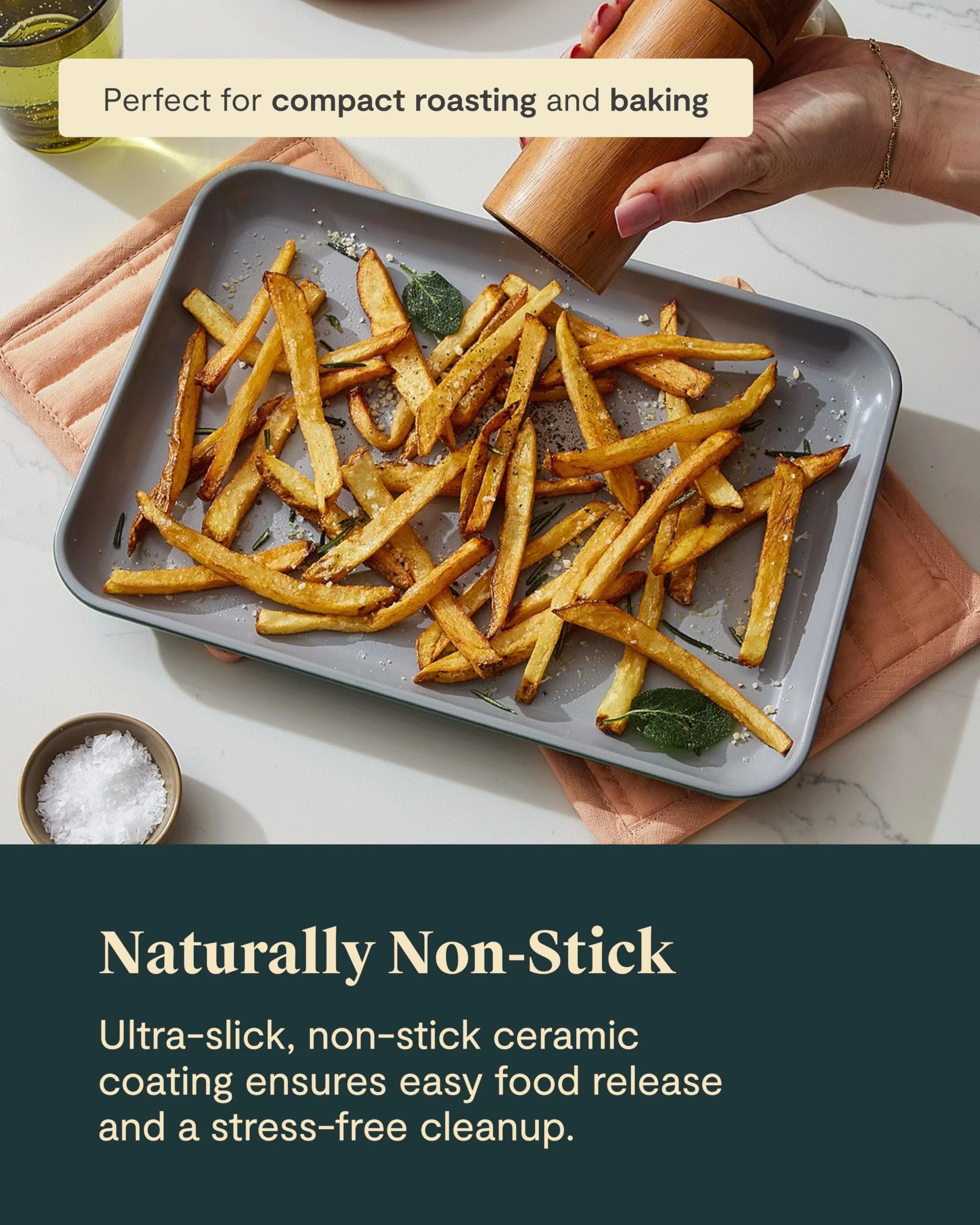 Caraway Nonstick Ceramic Small Baking Sheet (9x13”) – Non-Toxic, PTFE & PFOA Free – Oven Safe – Aluminized Steel Core – Mini Sheet Pan for Baking, Roasting & More - Marigold - Image 6