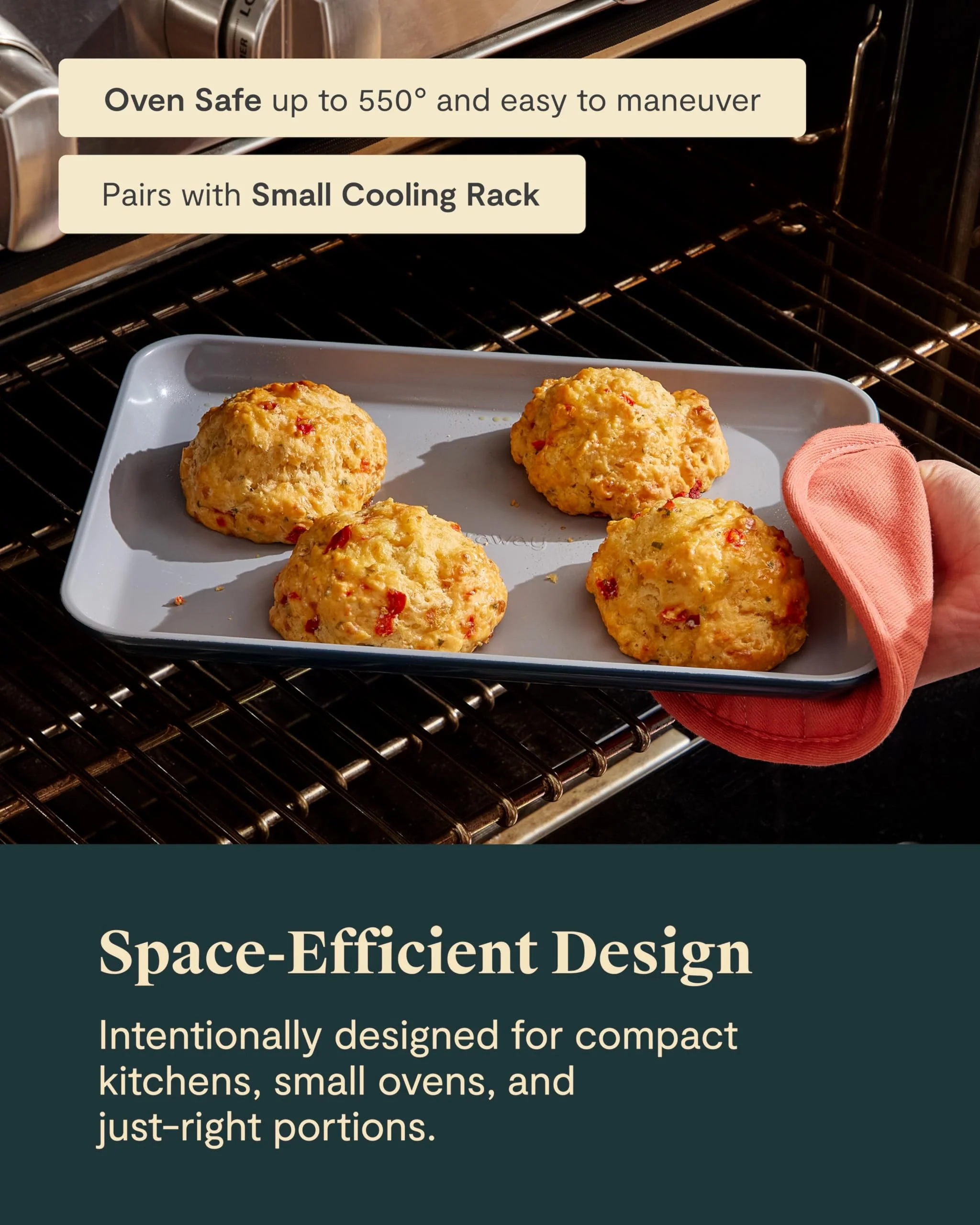 Caraway Nonstick Ceramic Small Baking Sheet (9x13”) – Non-Toxic, PTFE & PFOA Free – Oven Safe – Aluminized Steel Core – Mini Sheet Pan for Baking, Roasting & More - Navy - Image 5