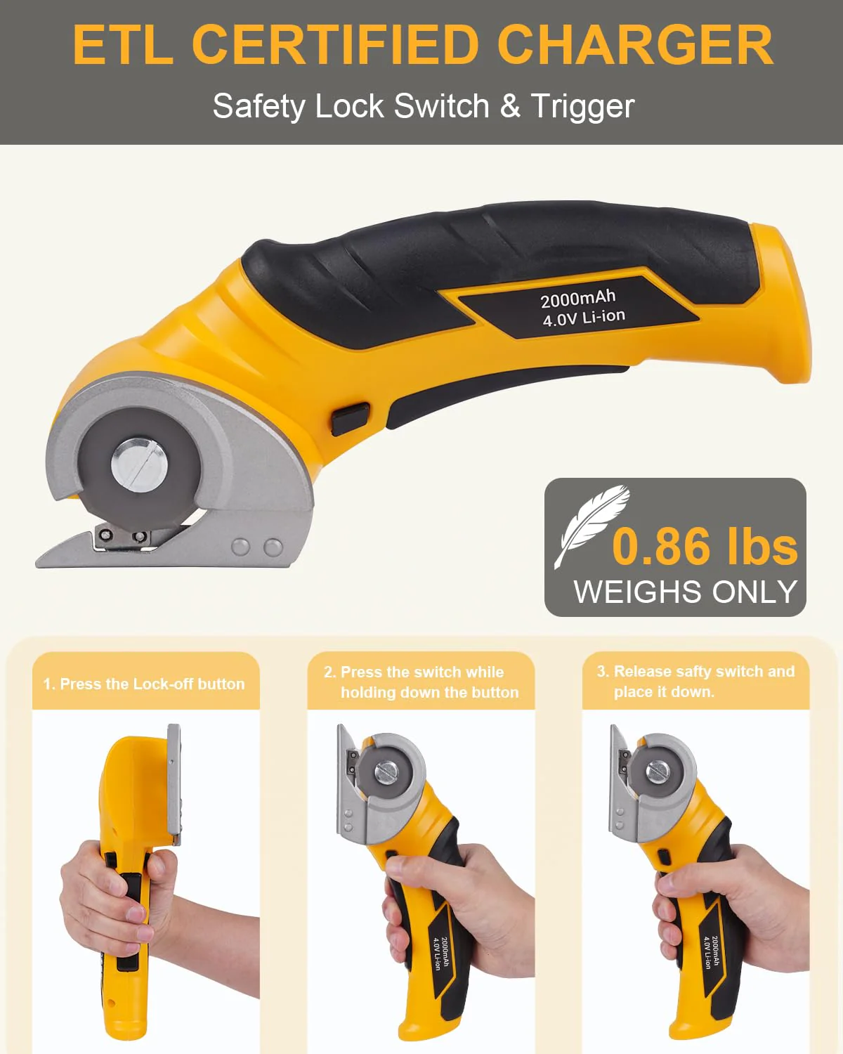 Cardboard Cutter Electric Box Cutter, Stocking Stuffers for Men Gifts Christmas Tools 4V Cordless Electric Scissors Rotary Blade for Cardboard Recycling Rechargeable DIY Cutting Carpet Leather Plastic - Image 4