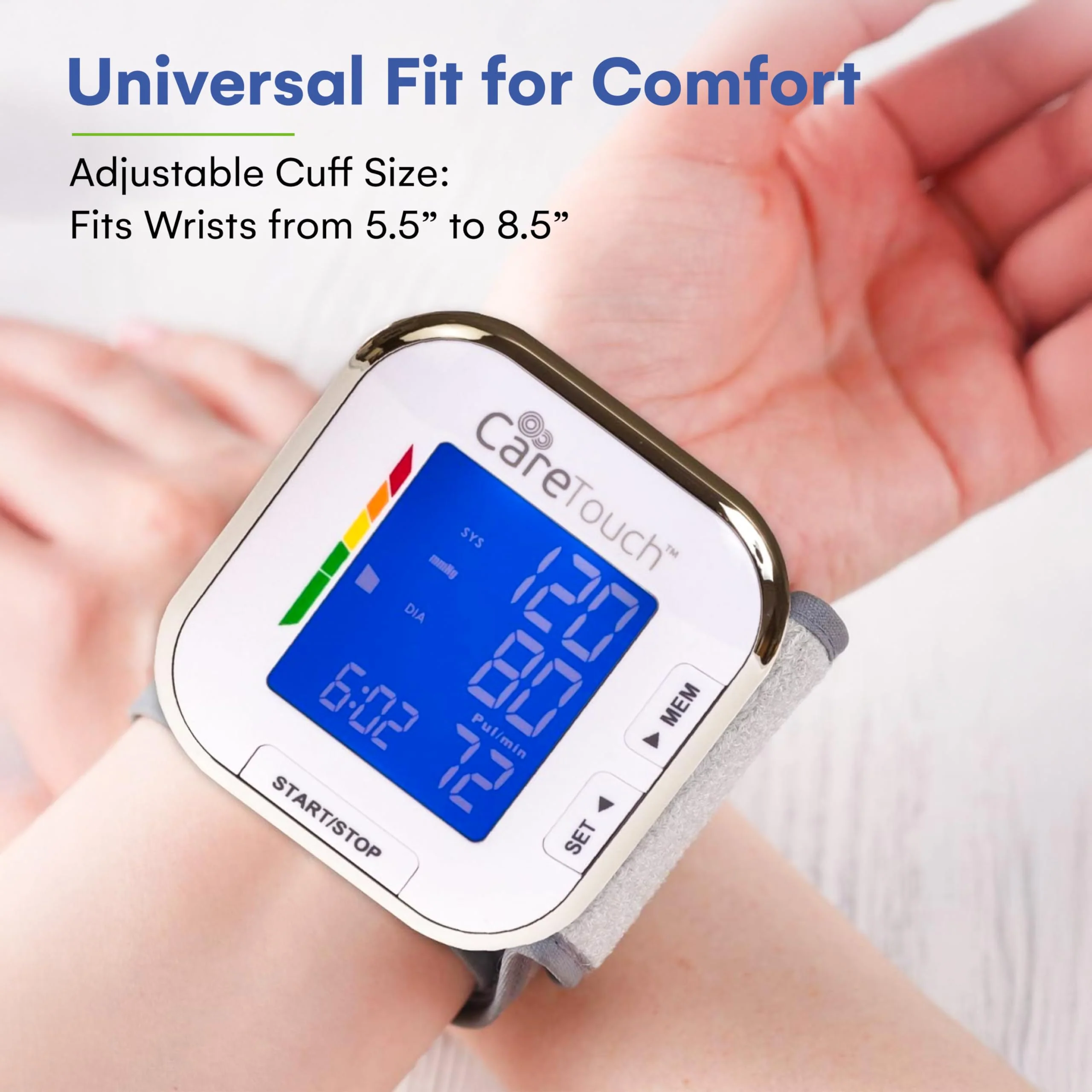 Care Touch Digital Wrist Blood Pressure Monitor for Adults Size 5.5-8.5" for Home Use, Automatic High Blood Pressure Machine with Batteries & Carrying Pouch - Image 5