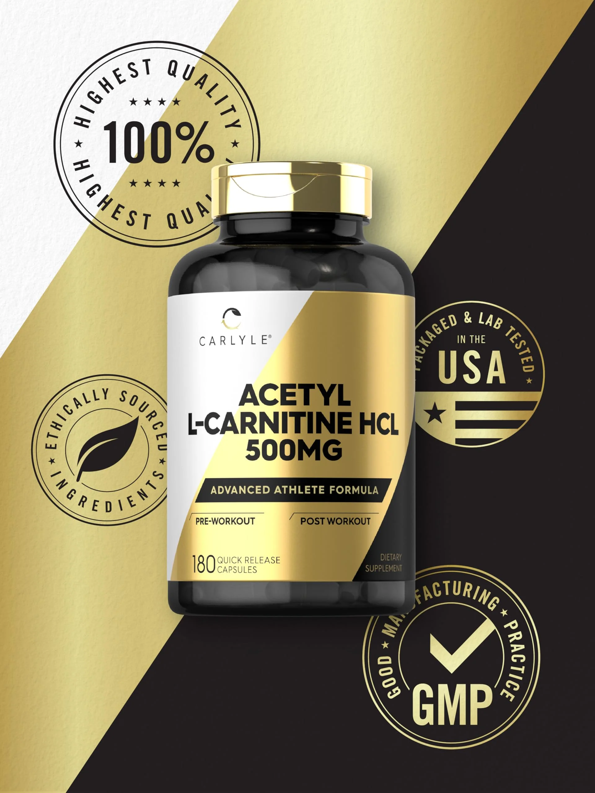 Carlyle Acetyl L-Carnitine HCL Supplement | 500mg Capsules | 180 Count | Advanced Athlete Formula | Non-GMO & Gluten Free - Image 4