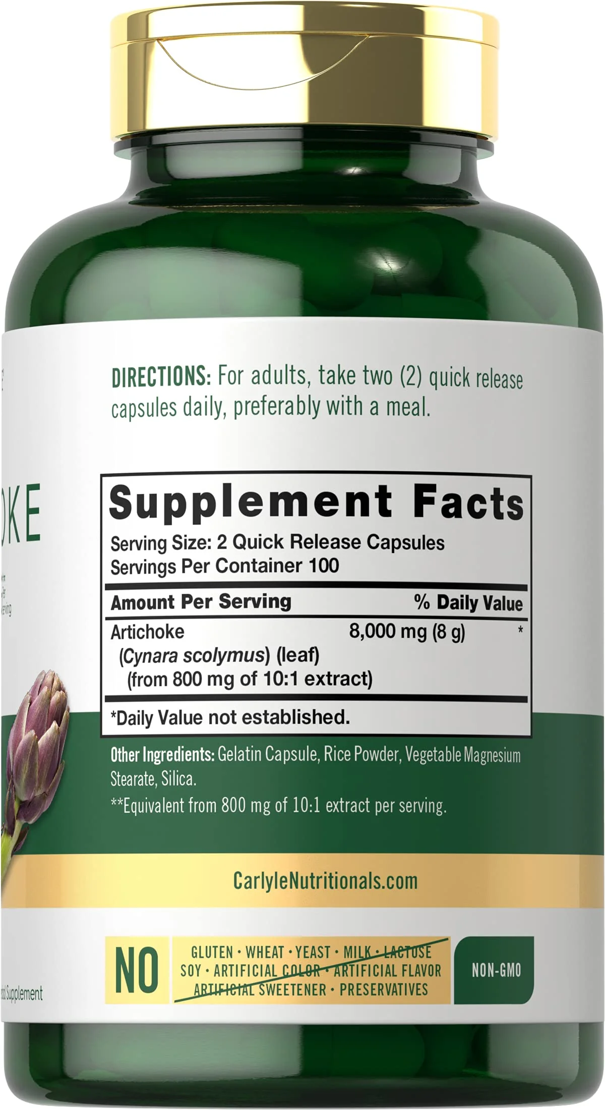 Carlyle Artichoke Extract Capsules | 200 Count | Non-GMO, Gluten Free Supplement - Image 7