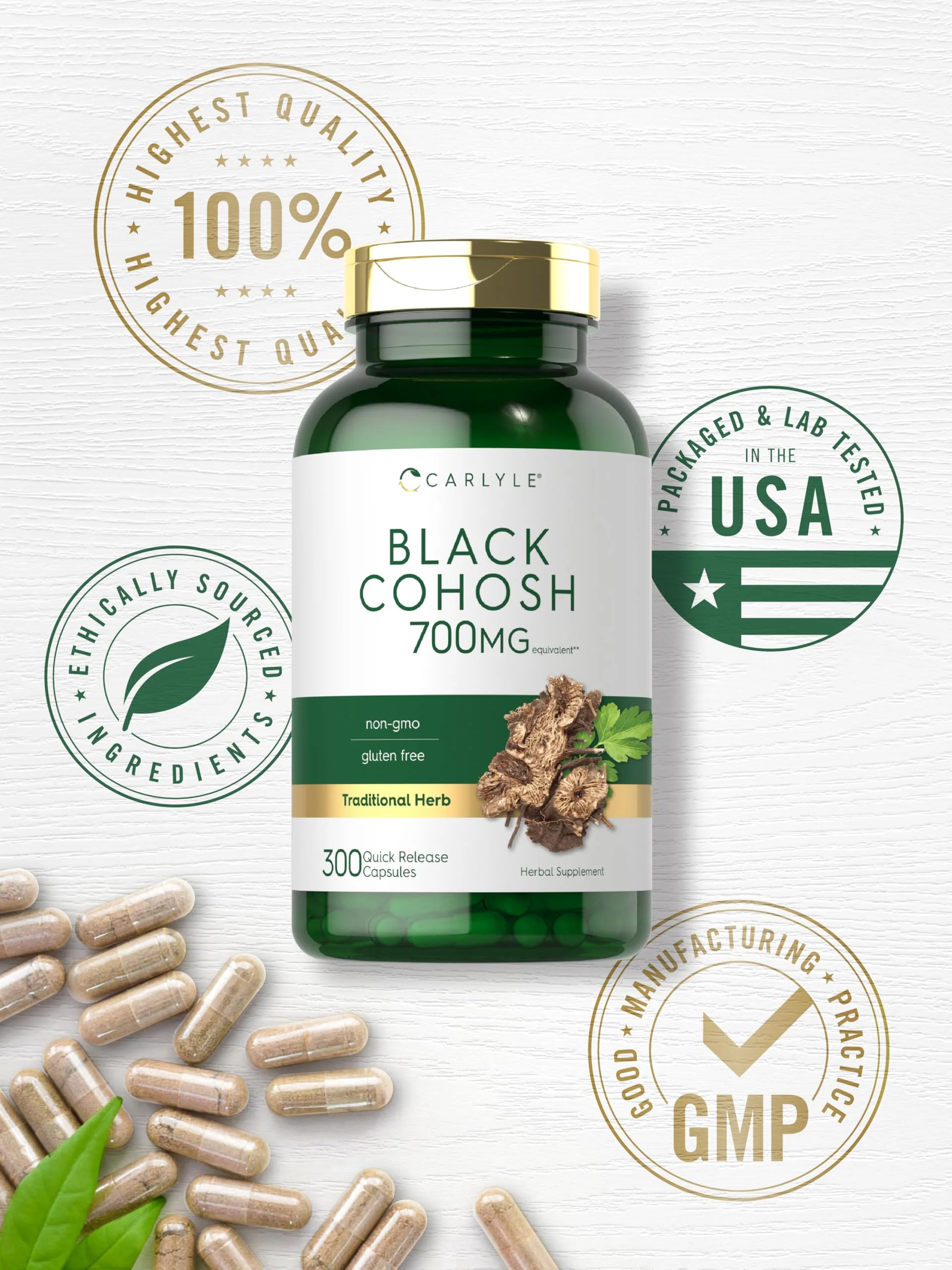 Carlyle Black Cohosh Capsules | 300 Count | Non-GMO, and Gluten Free Formula | Black Cohosh Root Extract Supplement - Image 4