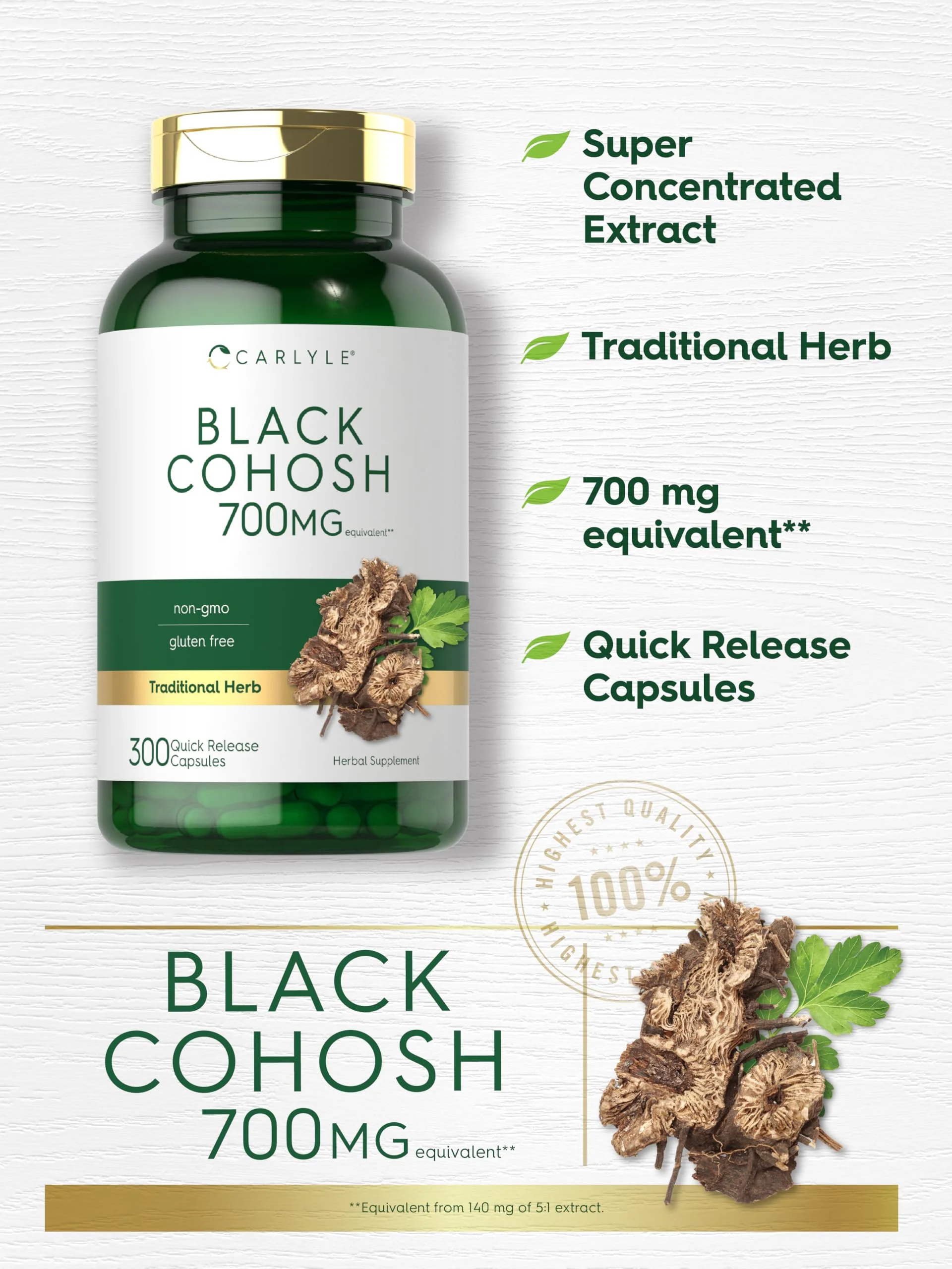 Carlyle Black Cohosh Capsules | 300 Count | Non-GMO, and Gluten Free Formula | Black Cohosh Root Extract Supplement - Image 6