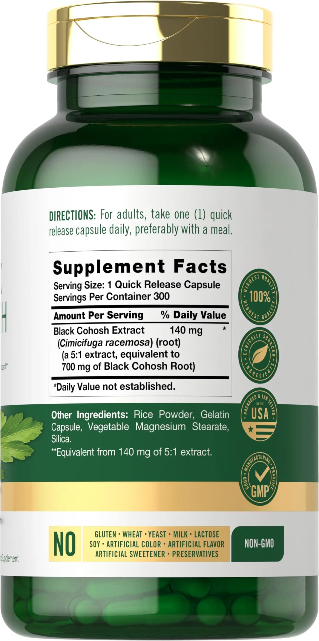 Carlyle Black Cohosh Capsules | 300 Count | Non-GMO, and Gluten Free Formula | Black Cohosh Root Extract Supplement - Image 8