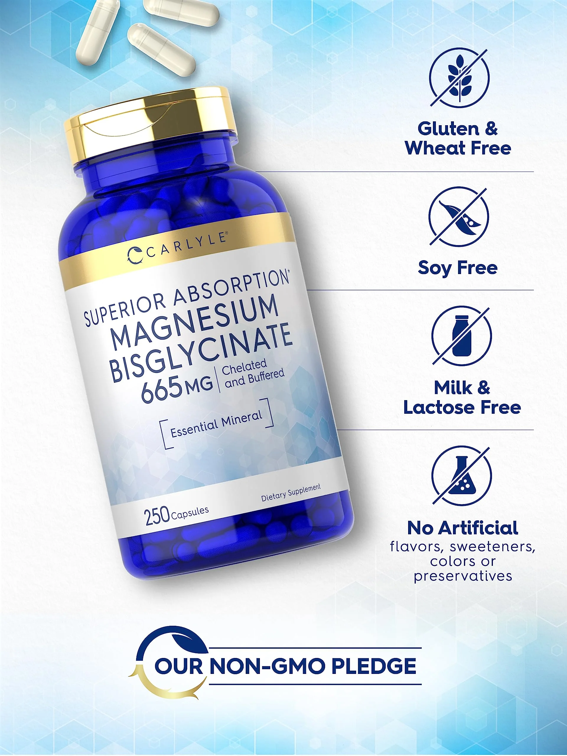Carlyle Buffered Magnesium Bisglycinate 665 mg | 250 Capsules | Chelated Essential Mineral | Non-GMO and Gluten Free Supplement - Image 5