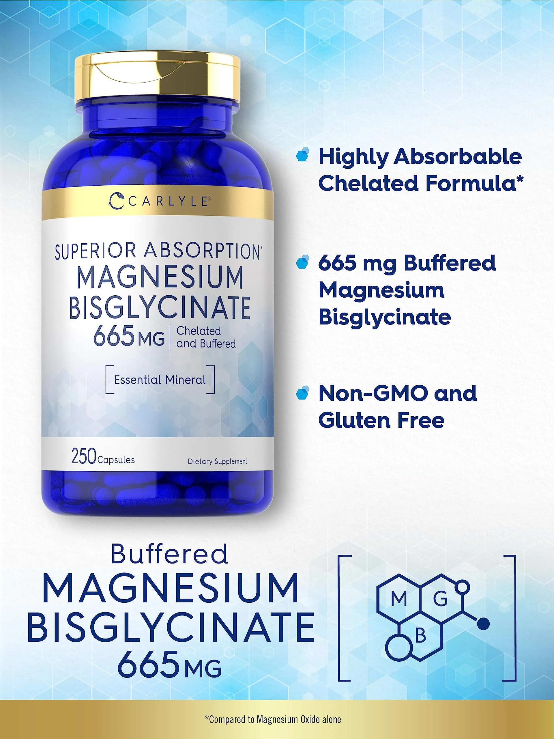 Carlyle Buffered Magnesium Bisglycinate 665 mg | 250 Capsules | Chelated Essential Mineral | Non-GMO and Gluten Free Supplement - Image 6