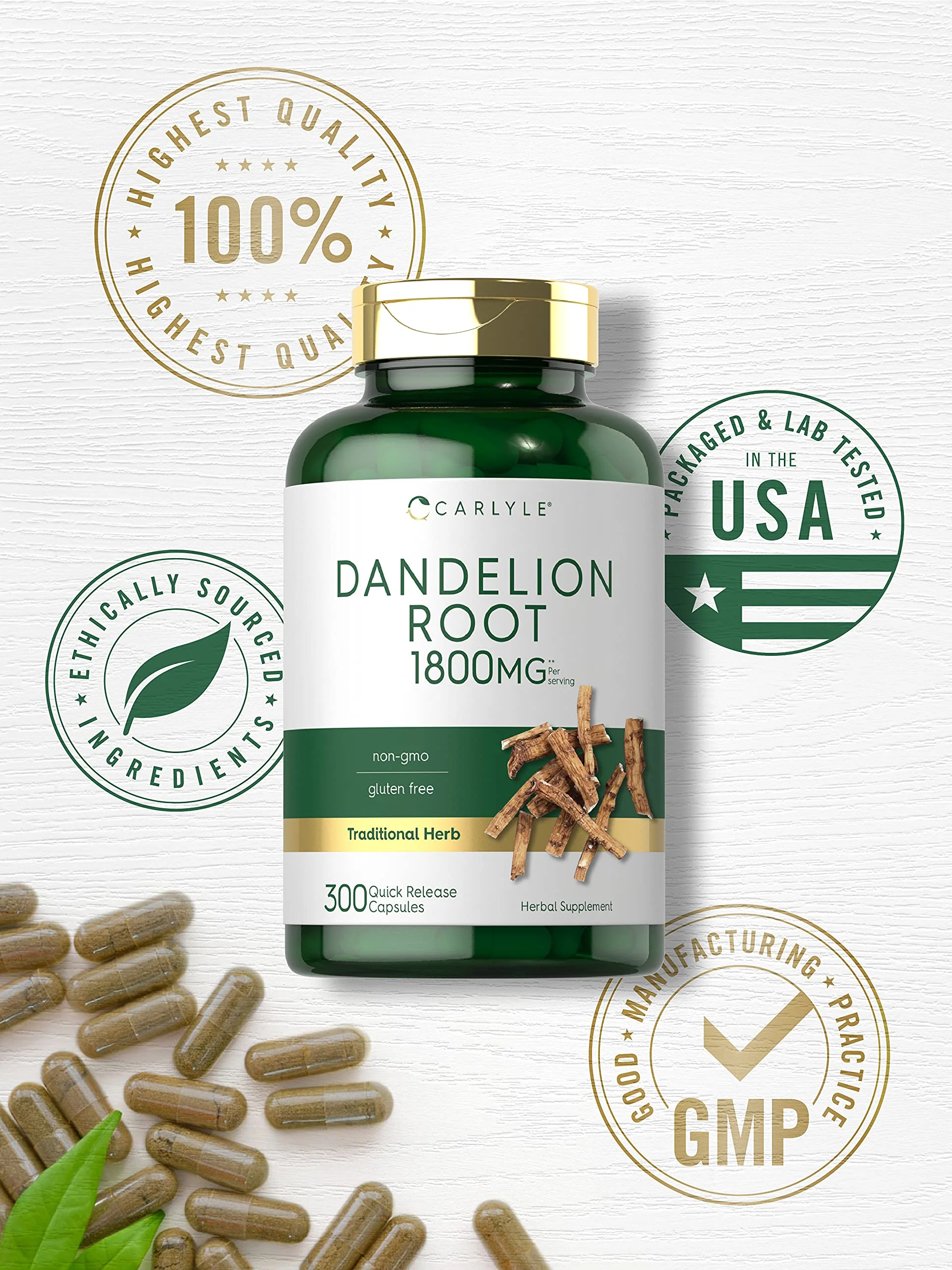 Carlyle Dandelion Root Extract | 300 Capsules | Herb Supplement | Taraxacum Officinale | Non-GMO and Gluten Free - Image 4