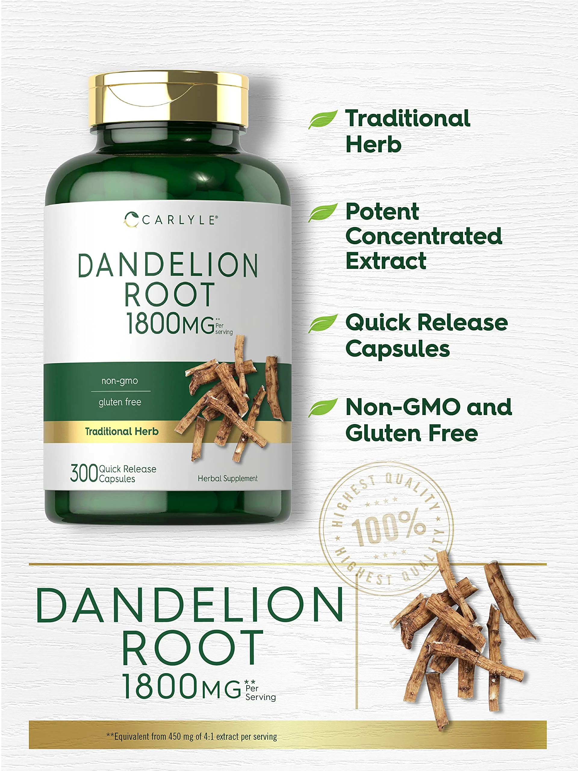 Carlyle Dandelion Root Extract | 300 Capsules | Herb Supplement | Taraxacum Officinale | Non-GMO and Gluten Free - Image 6