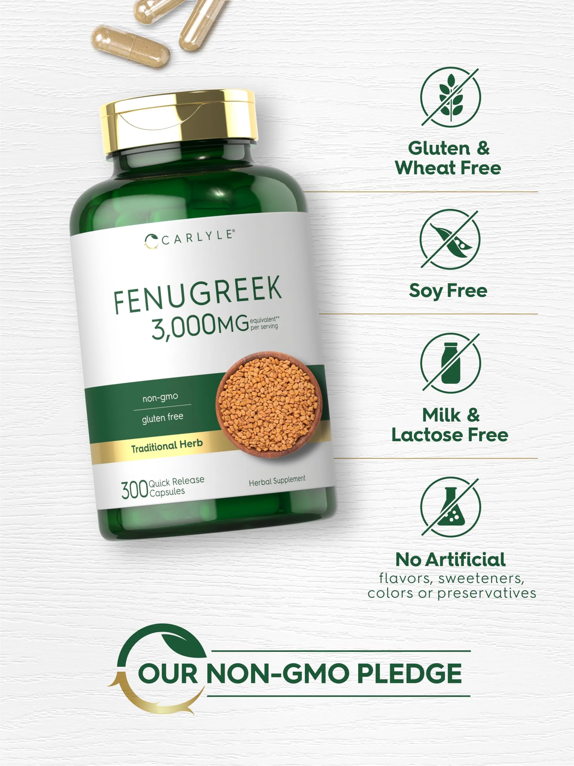 Carlyle Fenugreek Capsules | 300 Count | Non-GMO & Gluten Free Extract | Fenugreek Seeds - Image 5