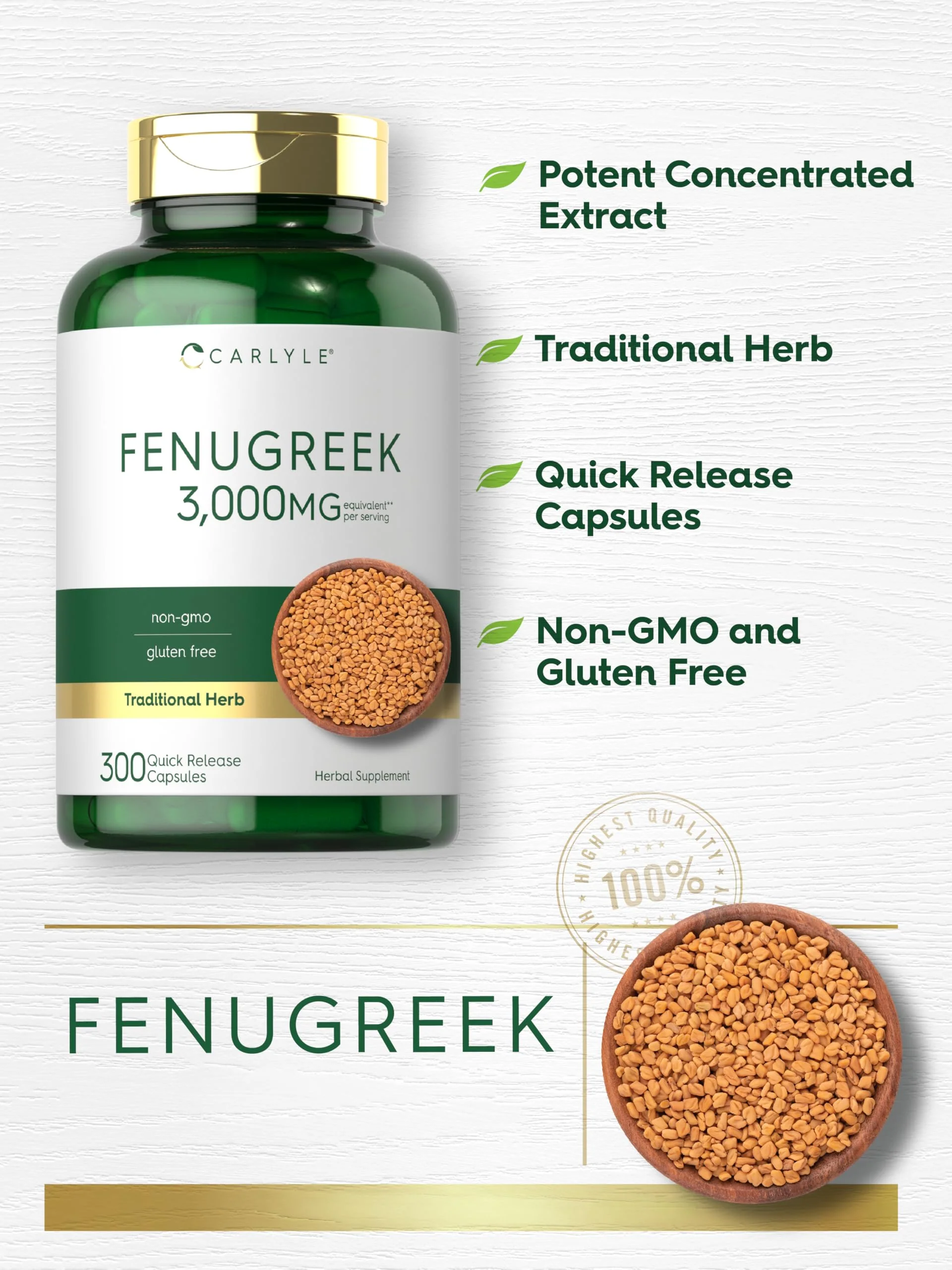 Carlyle Fenugreek Capsules | 300 Count | Non-GMO & Gluten Free Extract | Fenugreek Seeds - Image 6