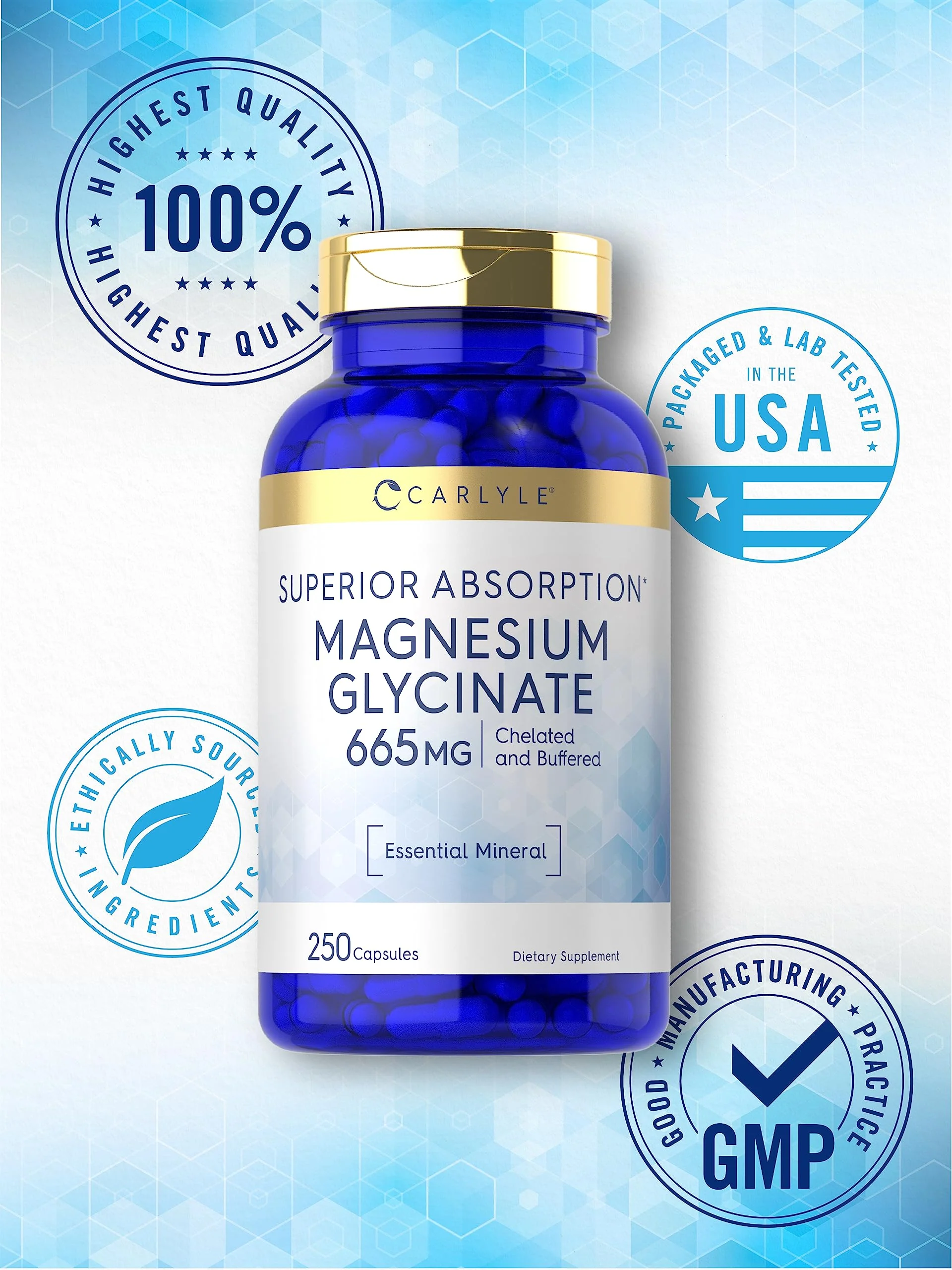 Carlyle Magnesium Glycinate | 665 mg | 250 Capsules | Non-GMO and Gluten Free Formula | Essential Buffered Mineral Supplement - Image 4