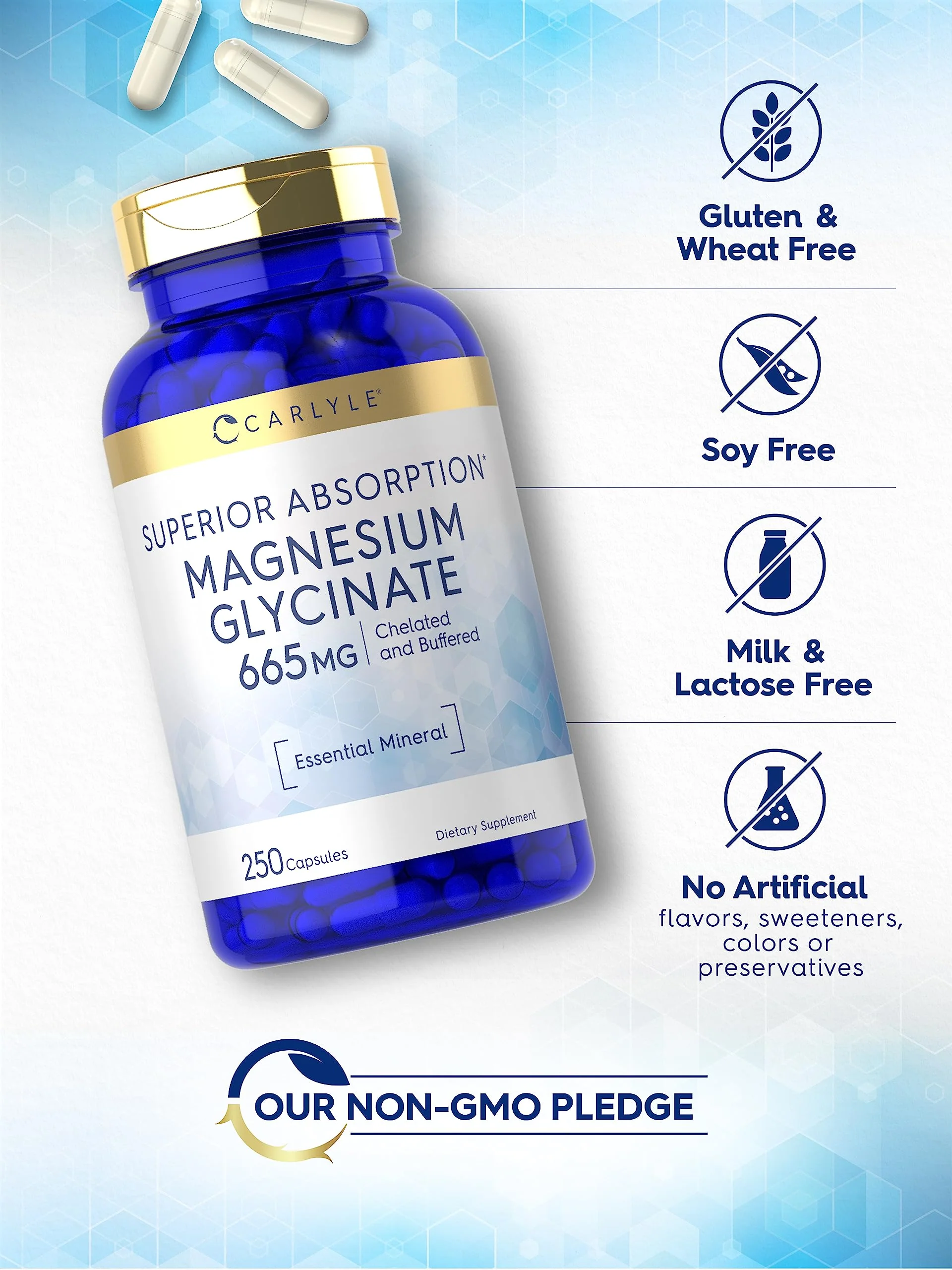 Carlyle Magnesium Glycinate | 665 mg | 250 Capsules | Non-GMO and Gluten Free Formula | Essential Buffered Mineral Supplement - Image 5