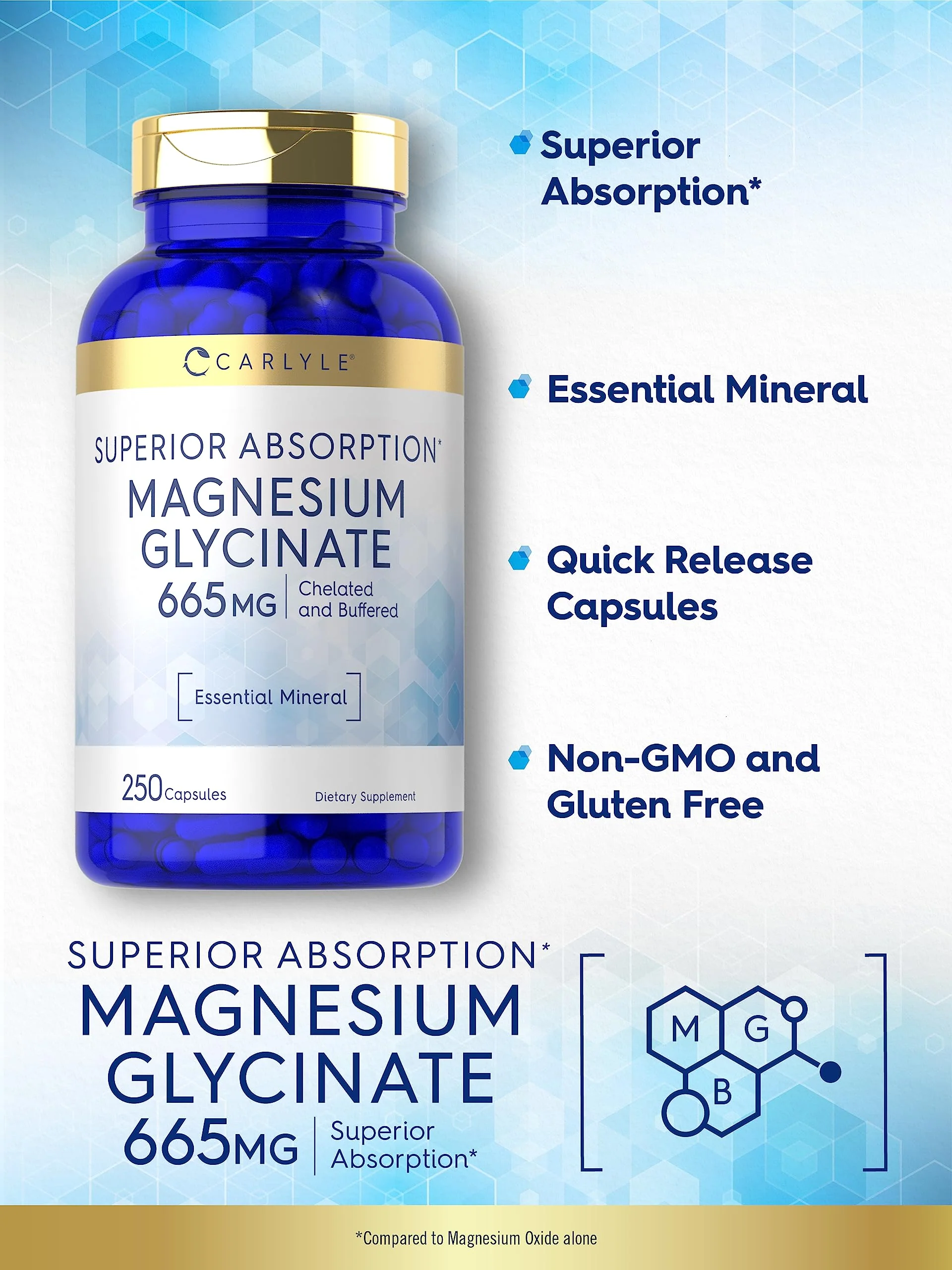 Carlyle Magnesium Glycinate | 665 mg | 250 Capsules | Non-GMO and Gluten Free Formula | Essential Buffered Mineral Supplement - Image 6