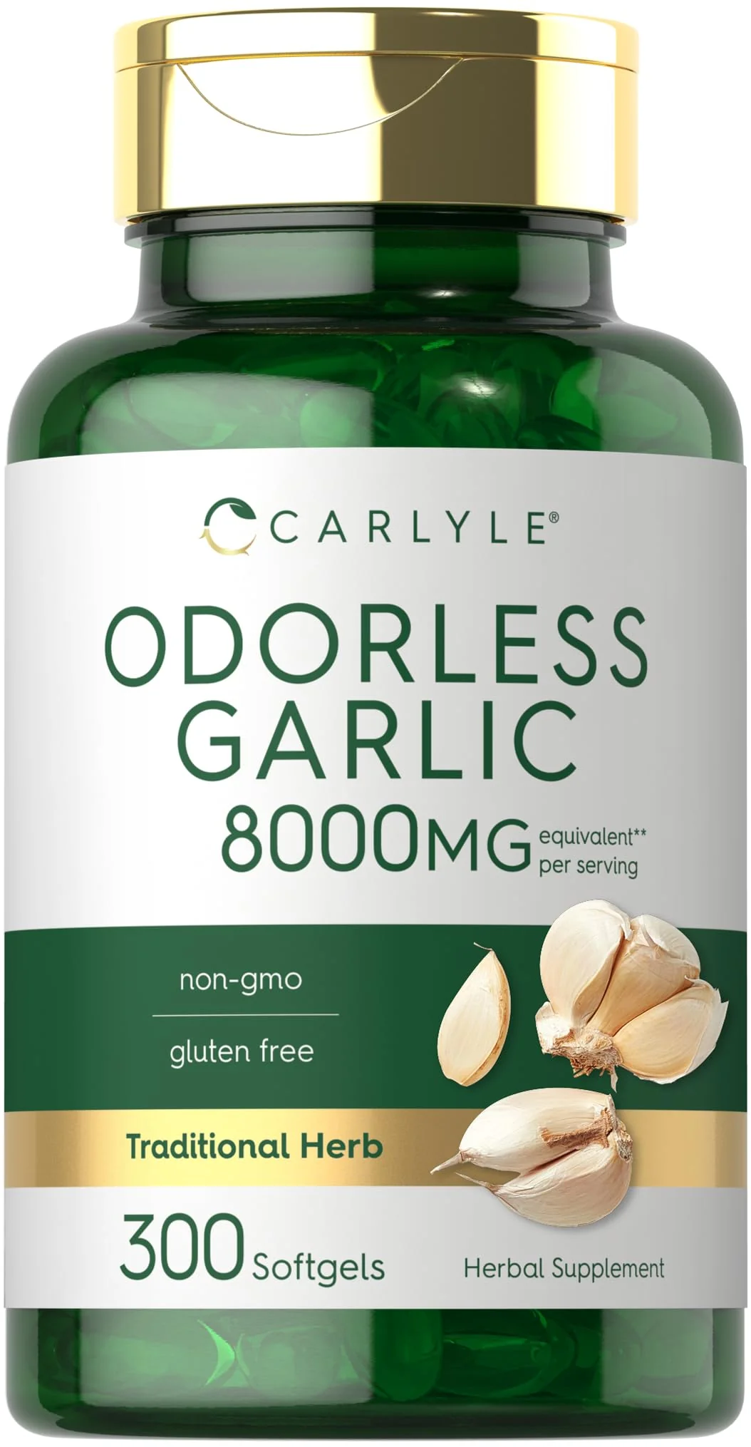Carlyle Odorless Garlic Softgels | 300 Count | High Potency Formula | Non-GMO and Soy Free