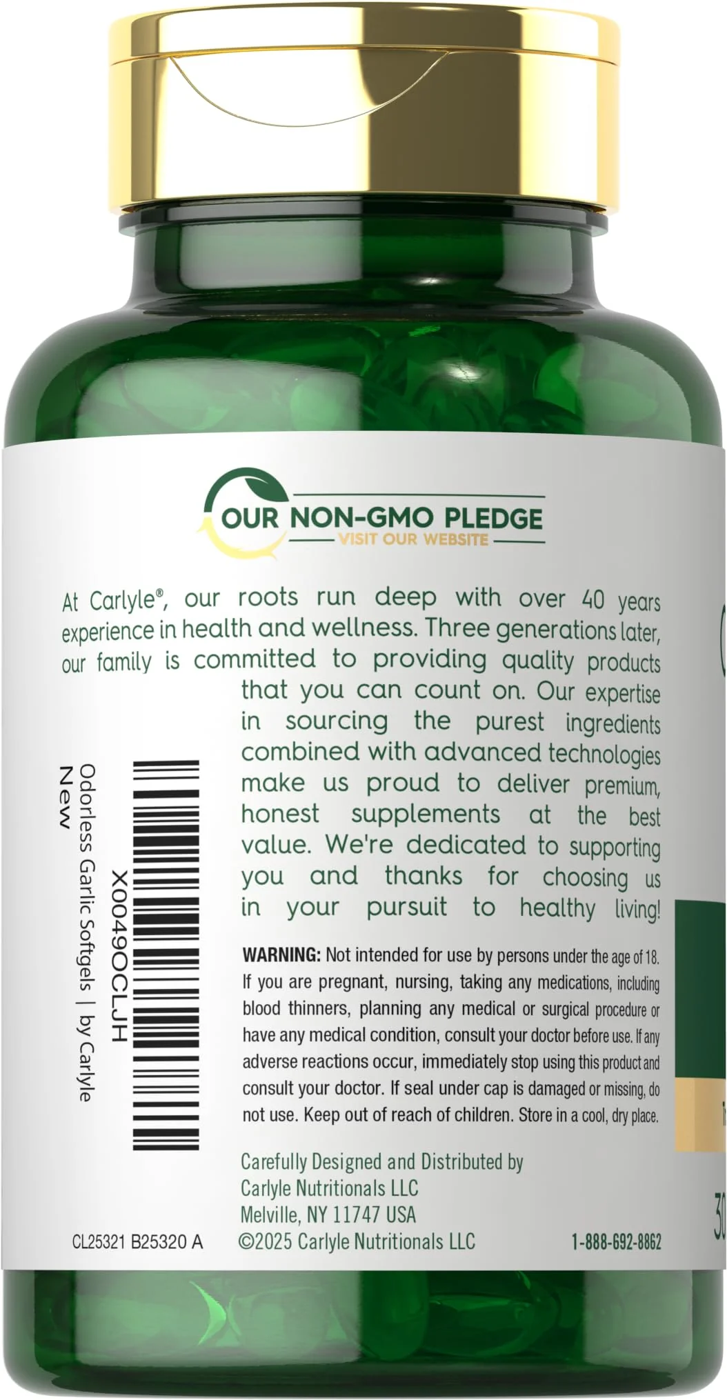 Carlyle Odorless Garlic Softgels | 300 Count | High Potency Formula | Non-GMO and Soy Free - Image 5