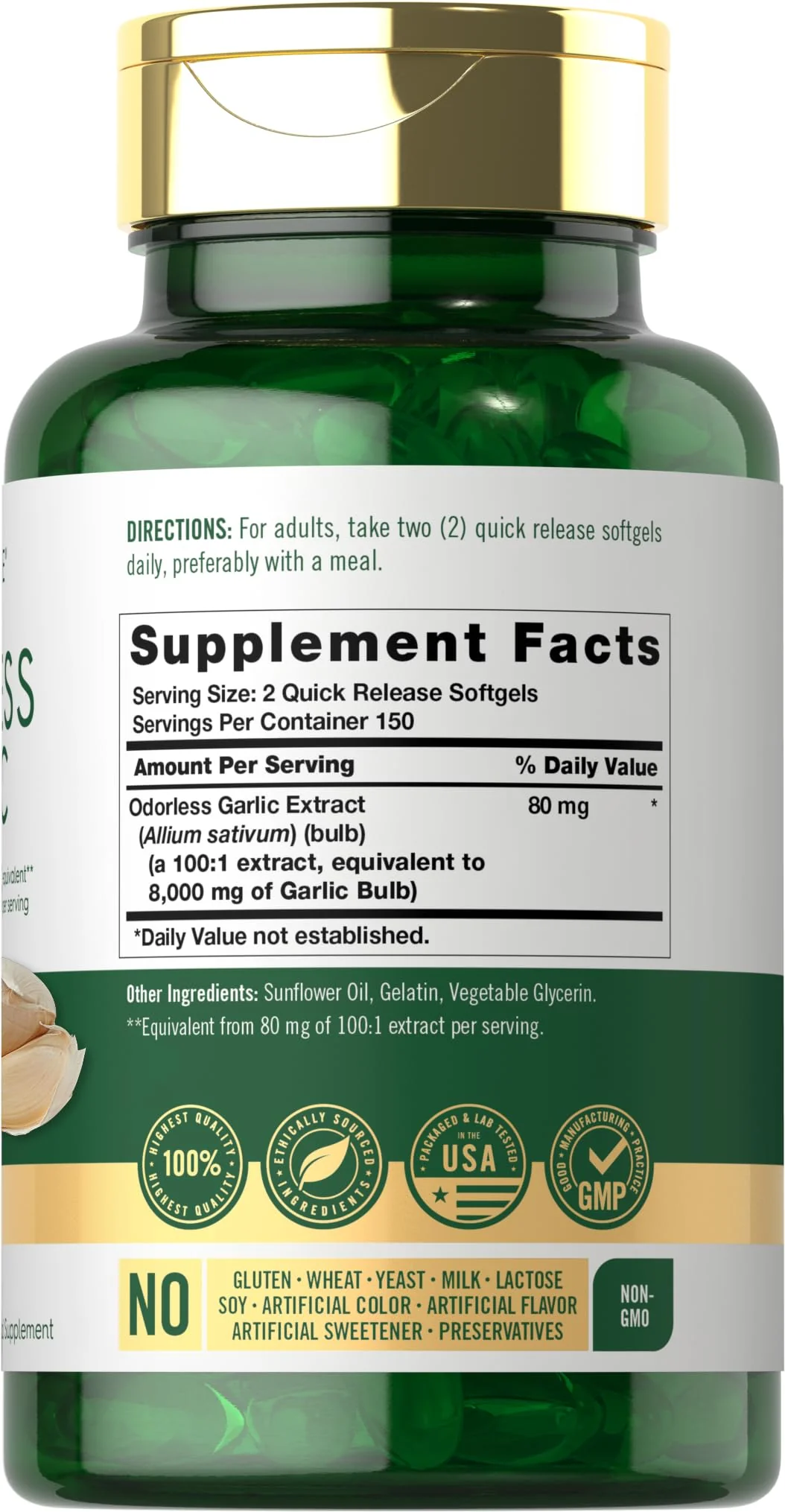 Carlyle Odorless Garlic Softgels | 300 Count | High Potency Formula | Non-GMO and Soy Free - Image 6