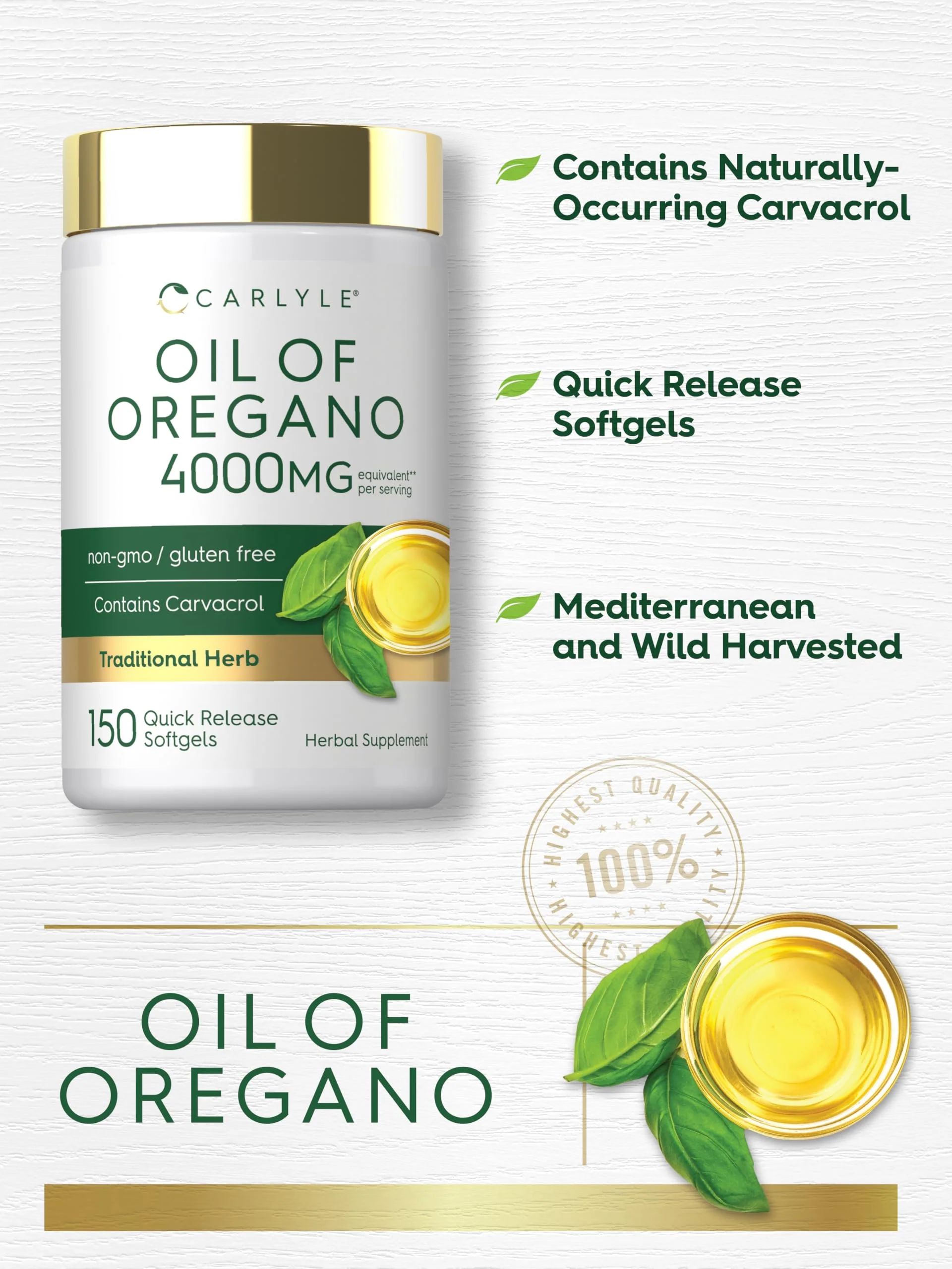 Carlyle Oregano Oil Supplement | 150 Softgel Capsules | Contains Carvacrol | Non-GMO & Gluten Free Formula - Image 4