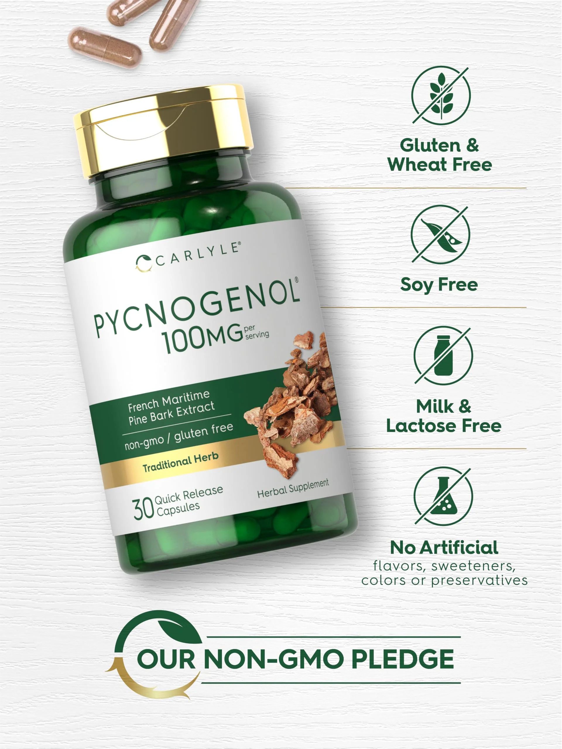 Carlyle Pycnogenol 100mg | 30 Capsules | French Maritime Pine Bark Extract | Pinus Pinaster | Non-GMO and Gluten Free Supplement - Image 4