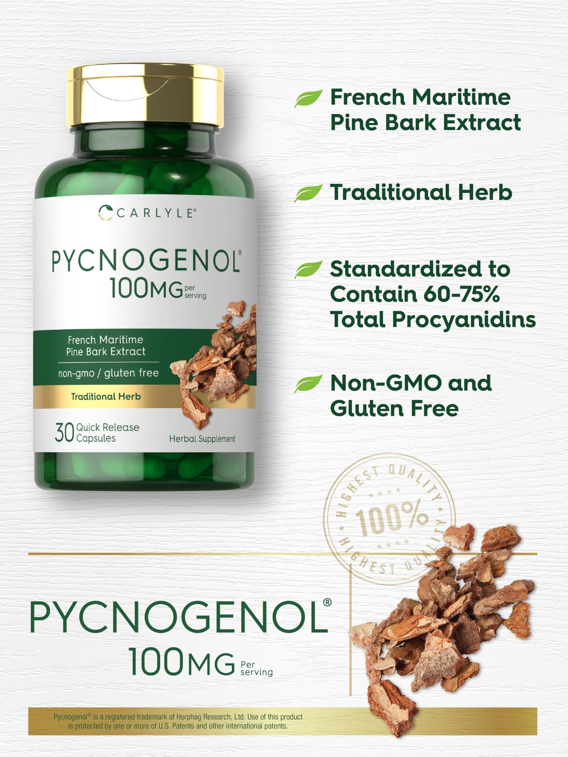 Carlyle Pycnogenol 100mg | 30 Capsules | French Maritime Pine Bark Extract | Pinus Pinaster | Non-GMO and Gluten Free Supplement - Image 5