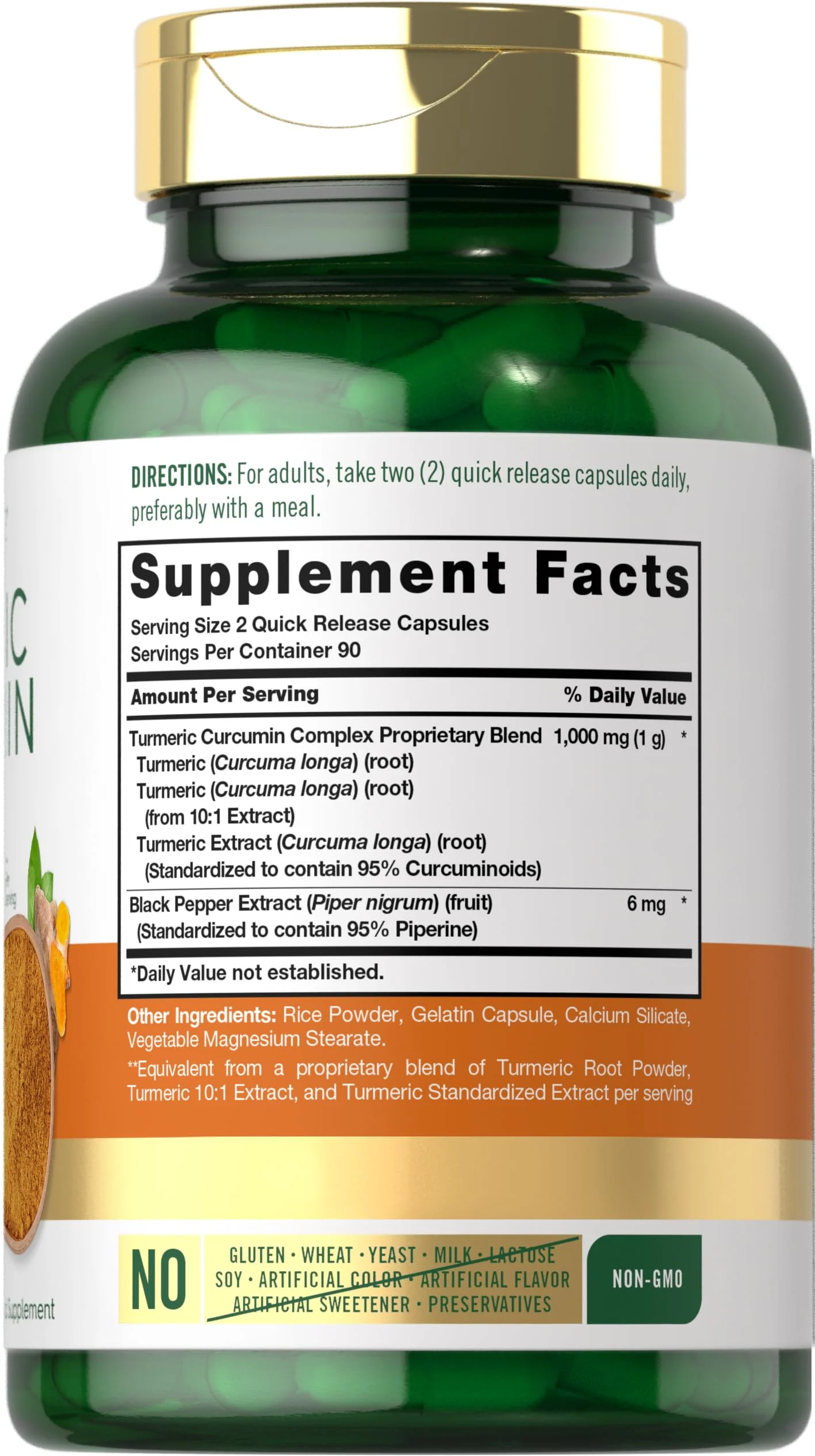 Carlyle Turmeric Curcumin with Black Pepper | 180 Capsules | Turmeric Complex Supplement | Non-GMO, Gluten Free - Image 2