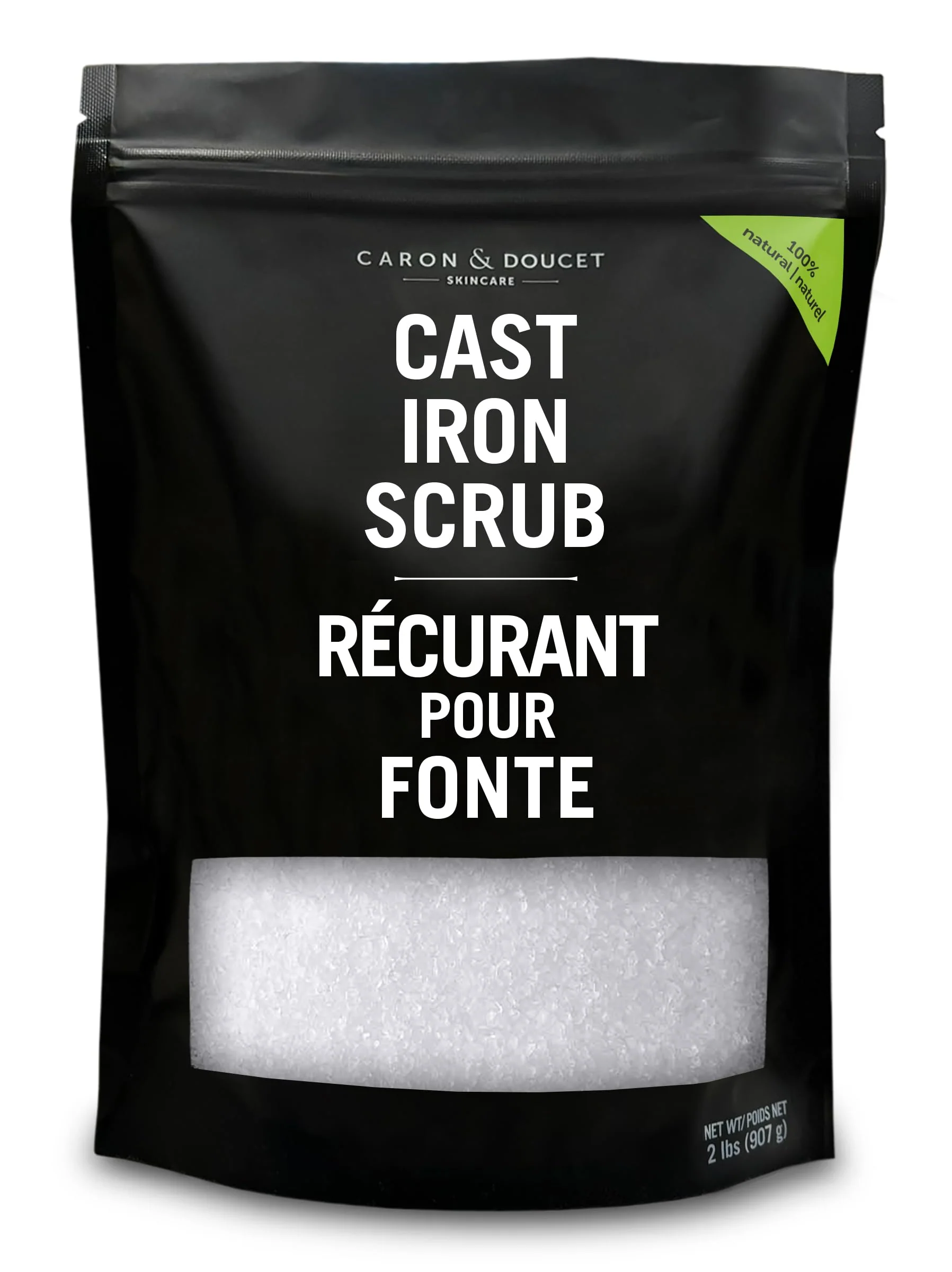 CARON & DOUCET - Cast Iron Cleaning & Restoring Scrub | 100% Natural | Best for Removing Rust Without Scratching & Care Before Cleaning, Washing & Seasoning (2 Pound)