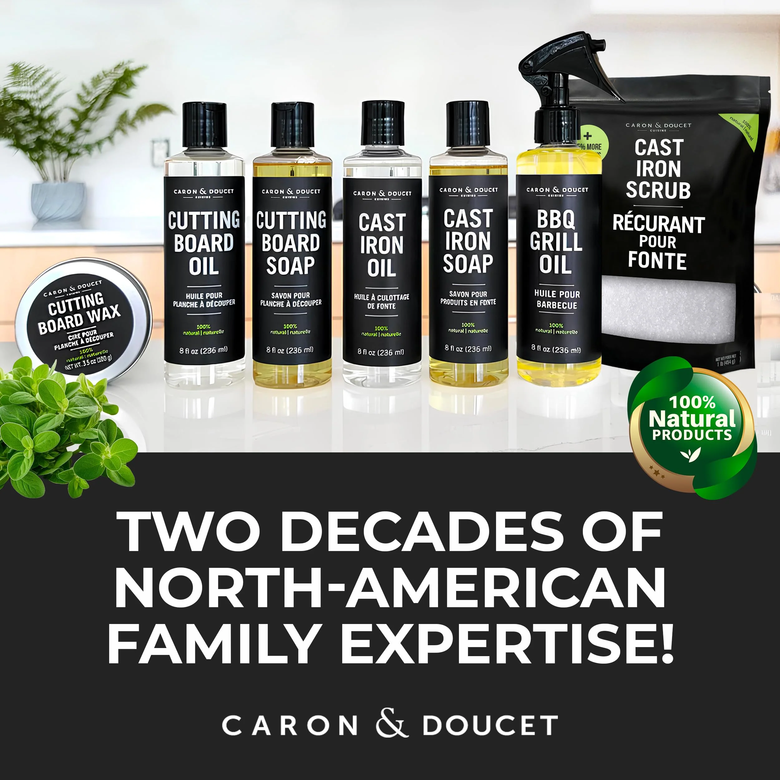 CARON & DOUCET – New Ultimate Cast Iron Set: Seasoning Oil, Cleaning Soap & Restoring Scrub | 100% Plant-Based & Best for Cleaning Care, Washing, Restoring & Seasoning Skillets, Pans & Grills! - Image 4